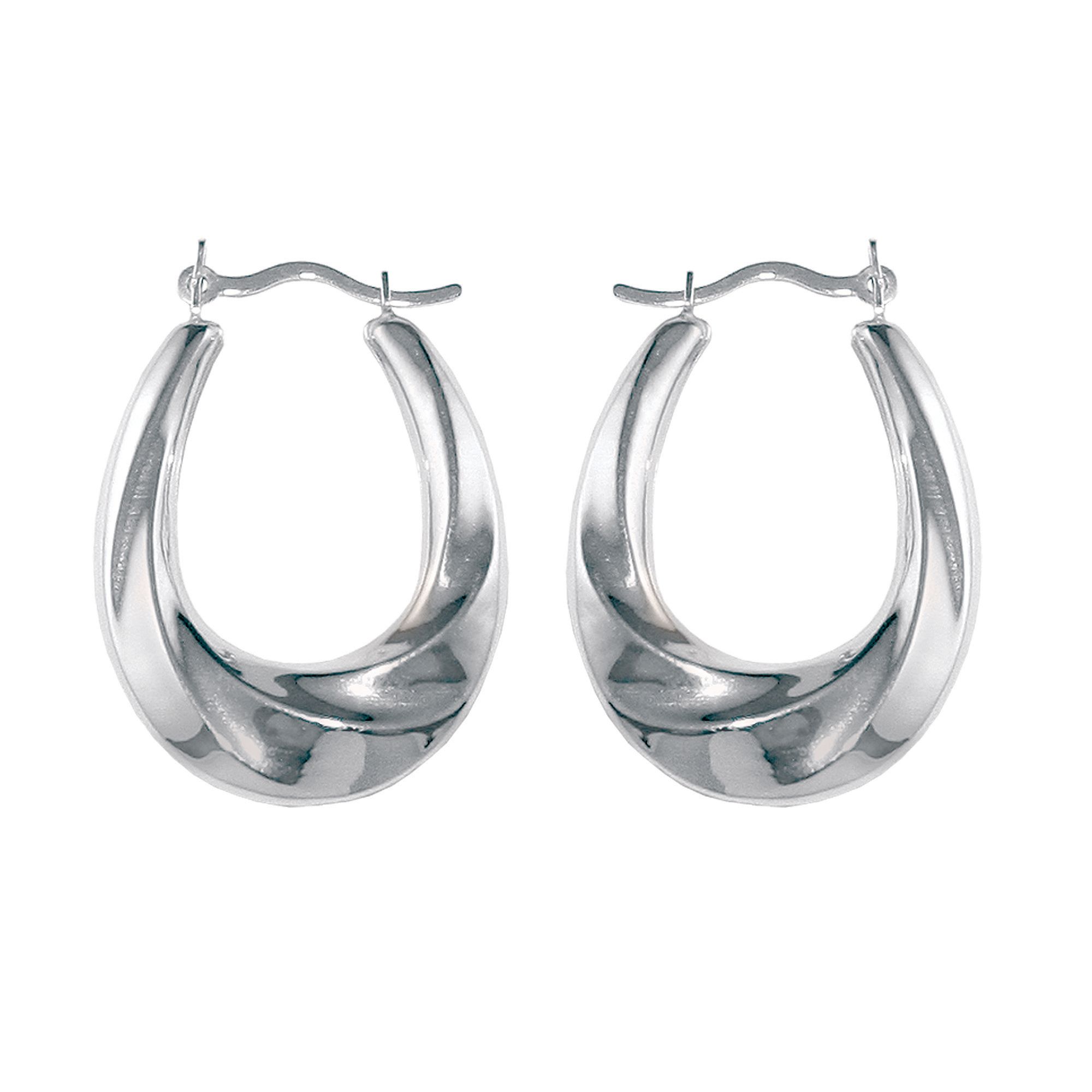 Stamped Scooped Oval Hoop Earrings in 10K White Gold., Yellow Stamped Scooped Oval Hoop Earrings in 10K White Gold., Yellow