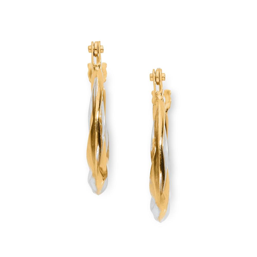 10K Yellow Gold & Rhodium Swirled Hoop Earrings