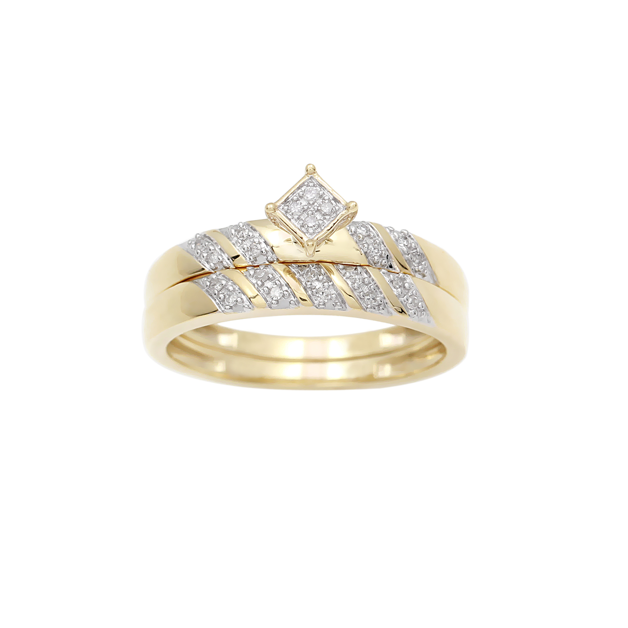 10K Yellow Gold 1/10 Cttw Certified Diamond Offset Square Bridal Set