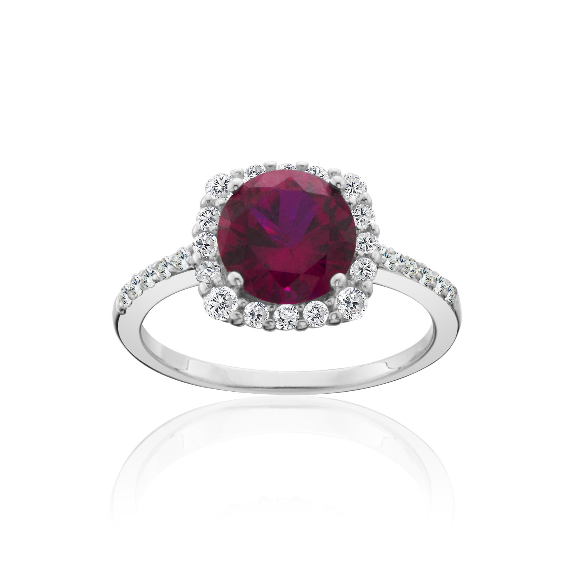 Halo Style Round Cut Created Ruby Ring Sterling Silver