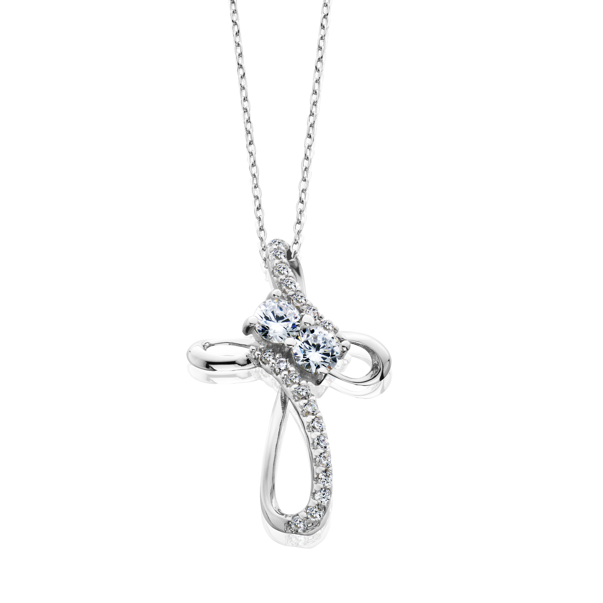 Sterling Silver Cubic Zirconia Two Stone Cross Pendant
