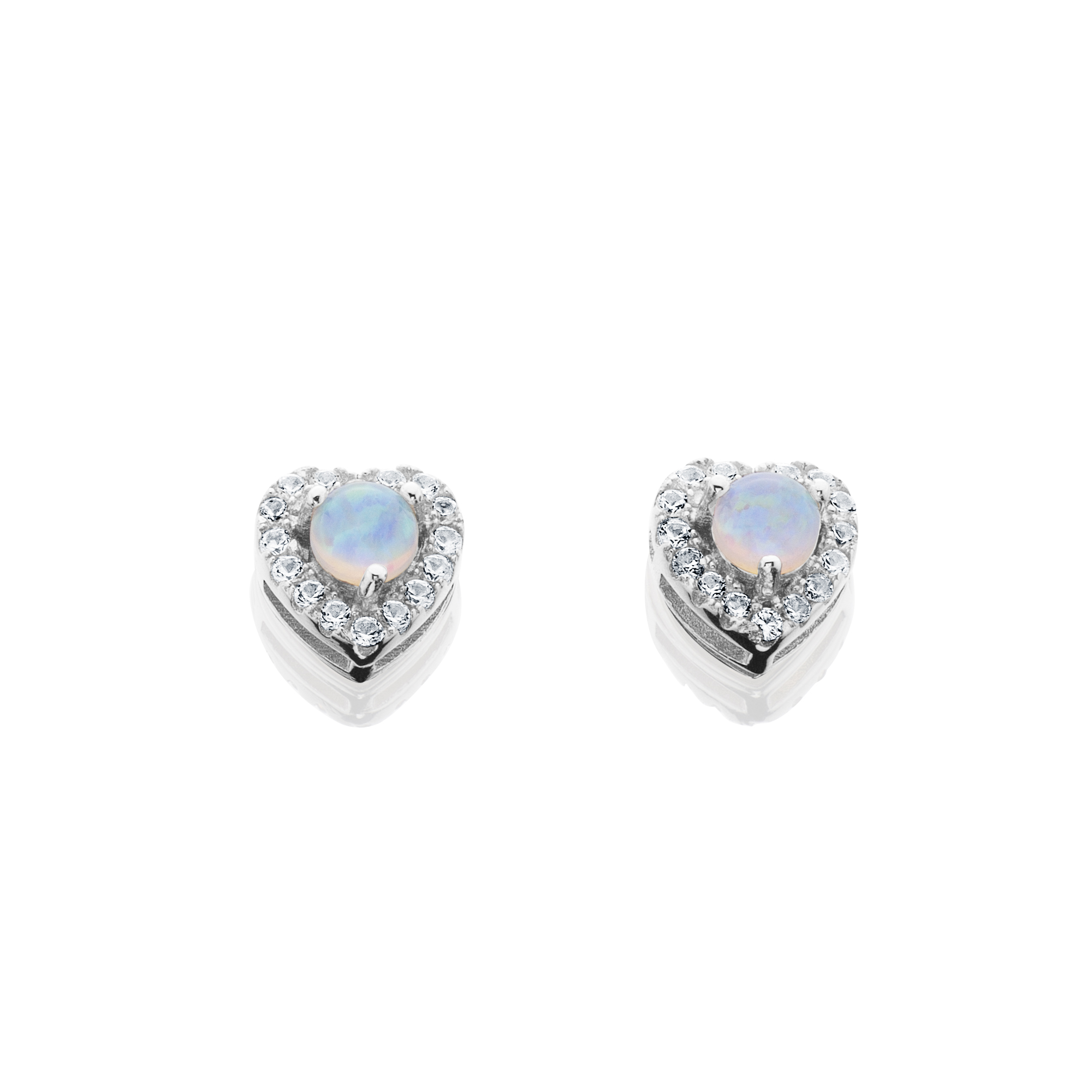 Sterling Silver Created Opal And Created White Sapphire Heart Earrings