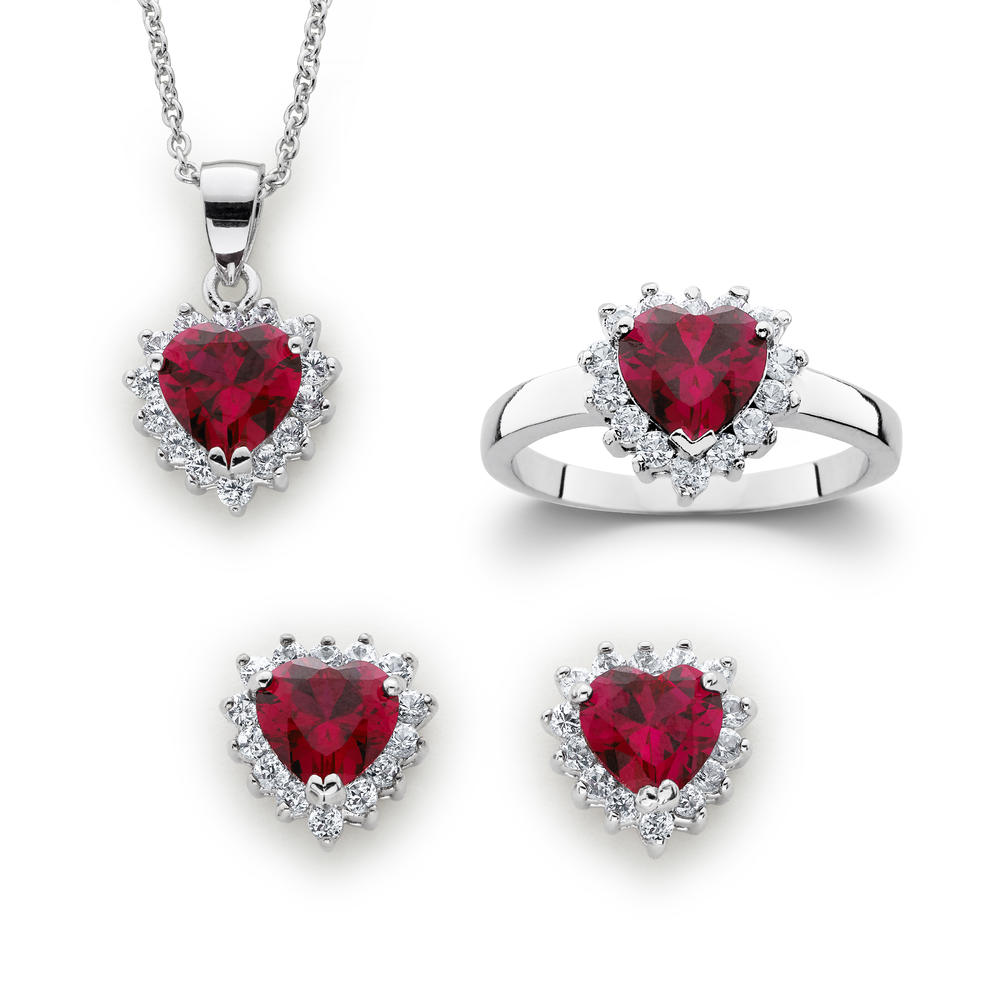 Lab Created Ruby And Lab Created White Sapphire 3 Pc Set