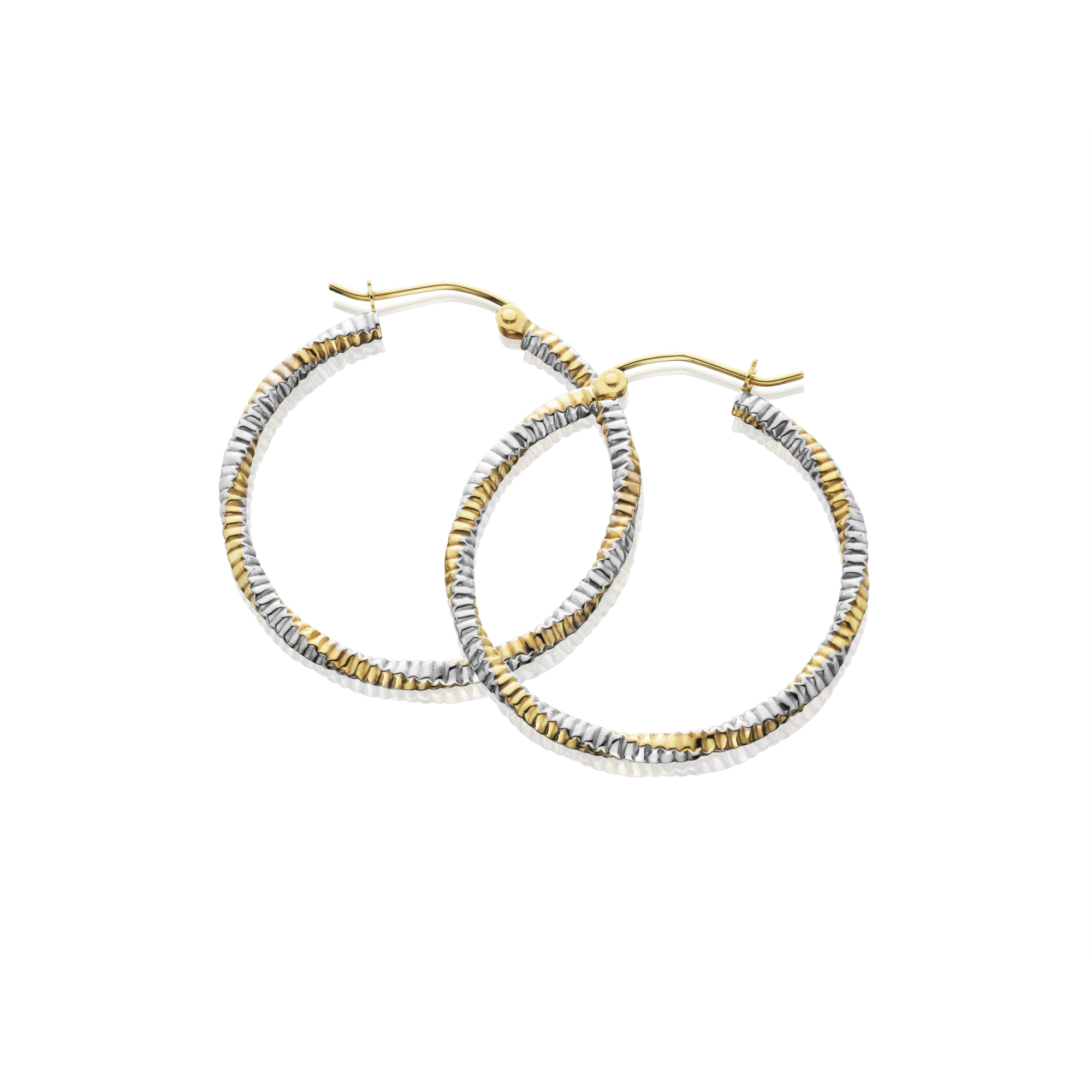 10K 30mm Two Tone Textured Hoops