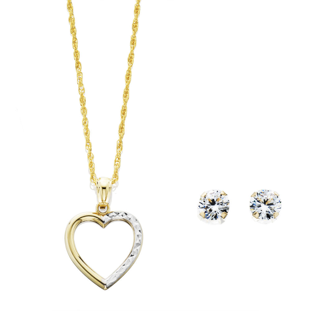 10K Yellow Gold 2 Piece Heart Pendant and Earring Set