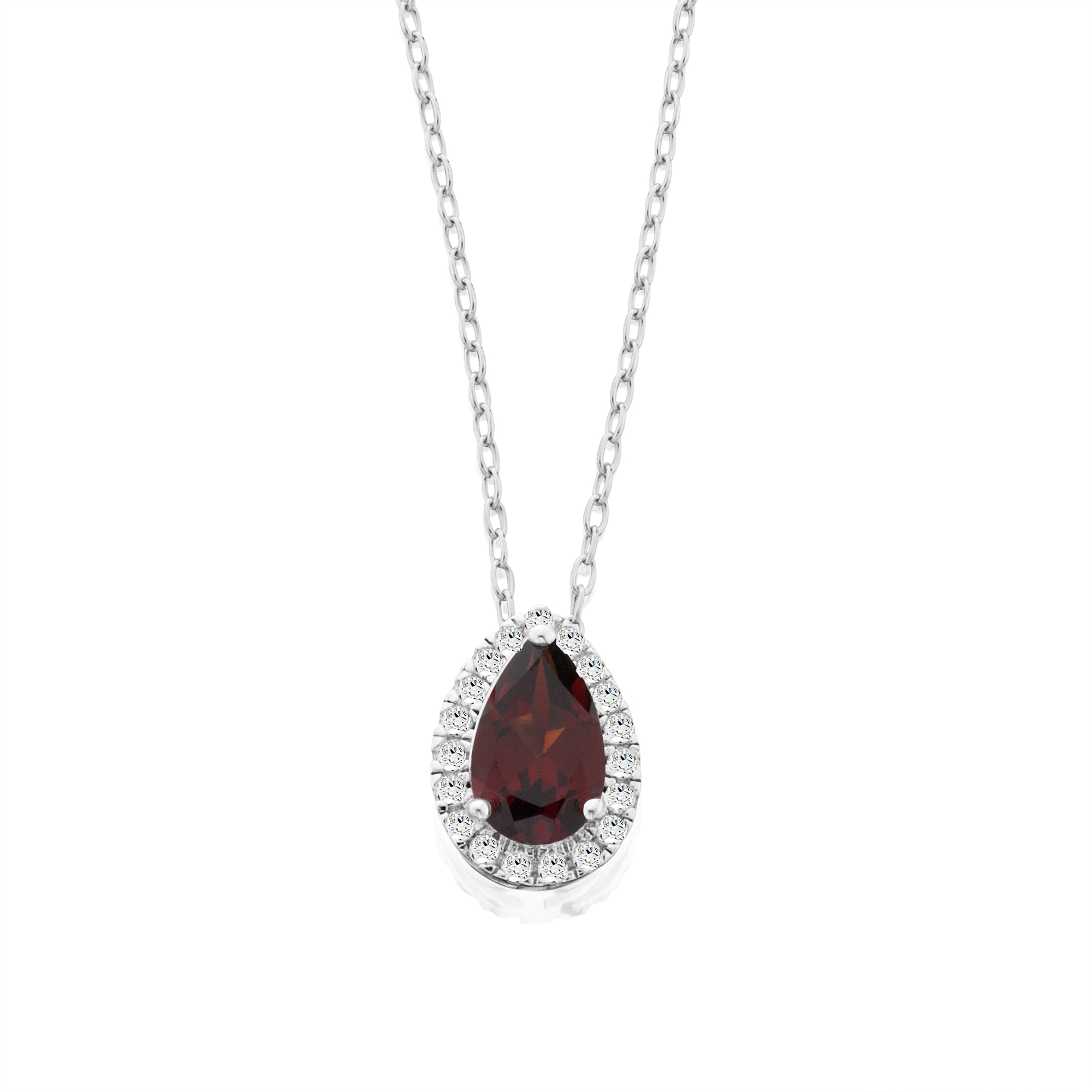 Sterling Silver Genuine Garnet and White Topaz Pendant, Brown Sterling Silver Genuine Garnet and White Topaz Pendant, Brown