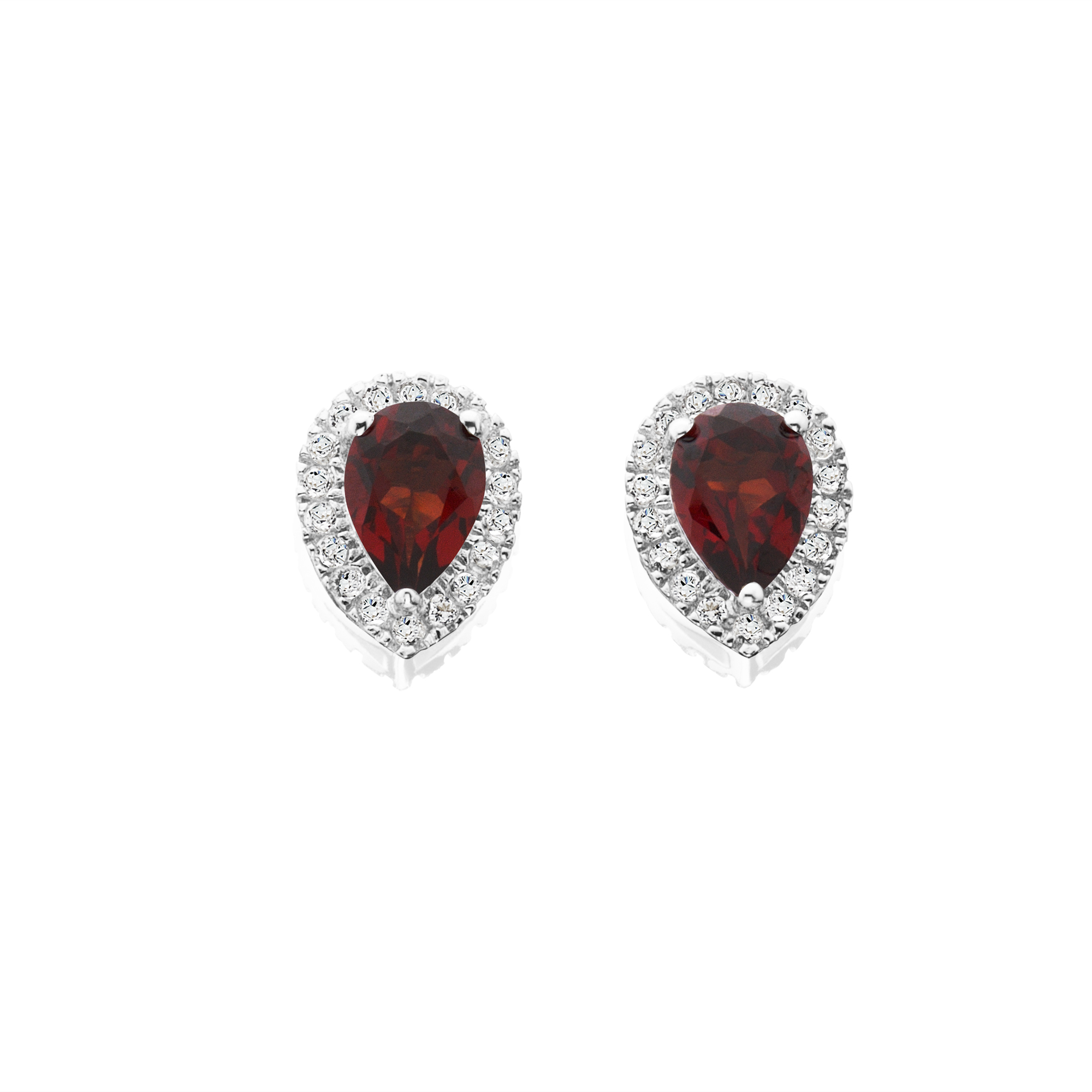 Sterling Silver Genuine Garnet and White Topaz Earrings, Brown Sterling Silver Genuine Garnet and White Topaz Earrings, Brown