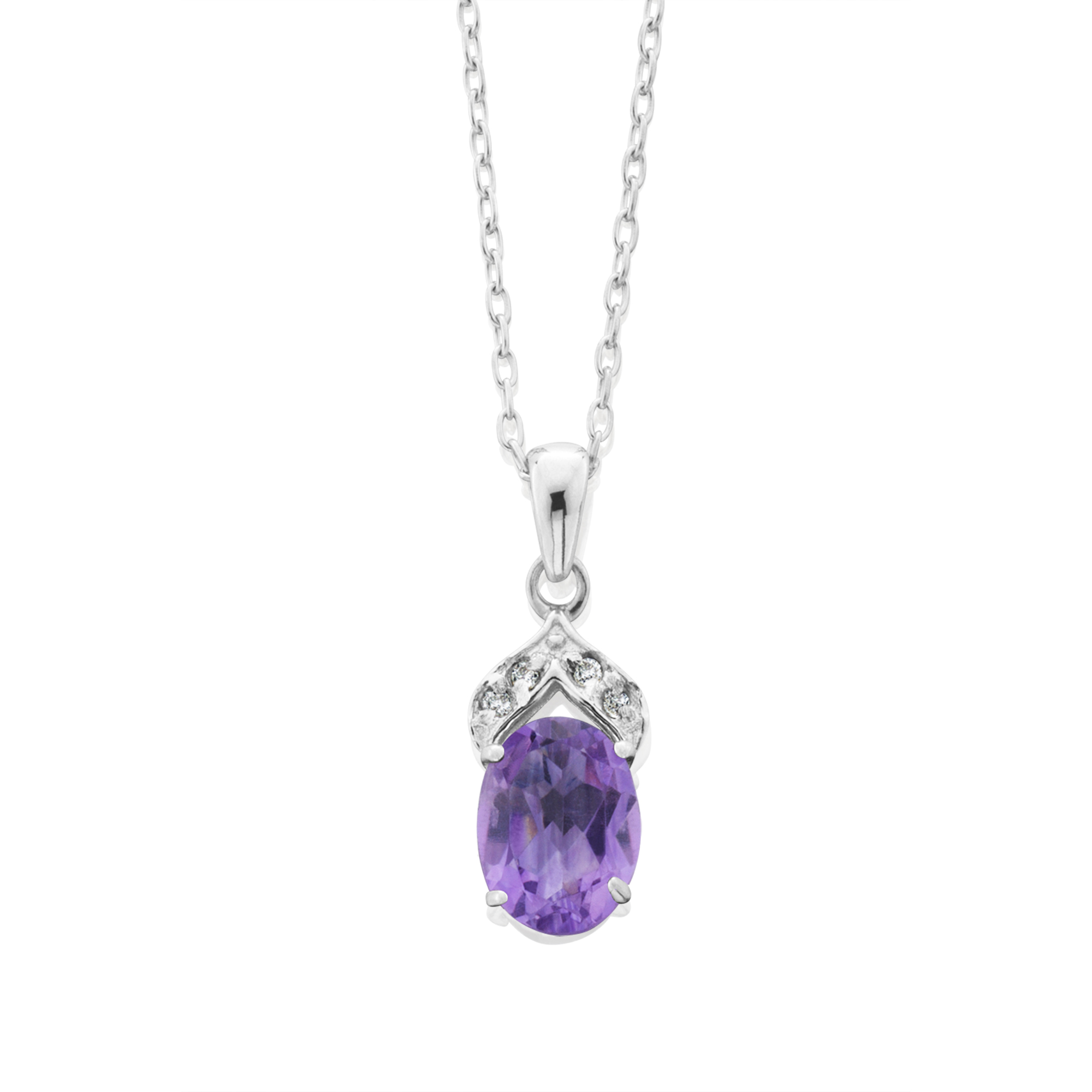Sterling Silver Genuine Amethyst and White Topaz Pendant, Purple Sterling Silver Genuine Amethyst and White Topaz Pendant, Purple