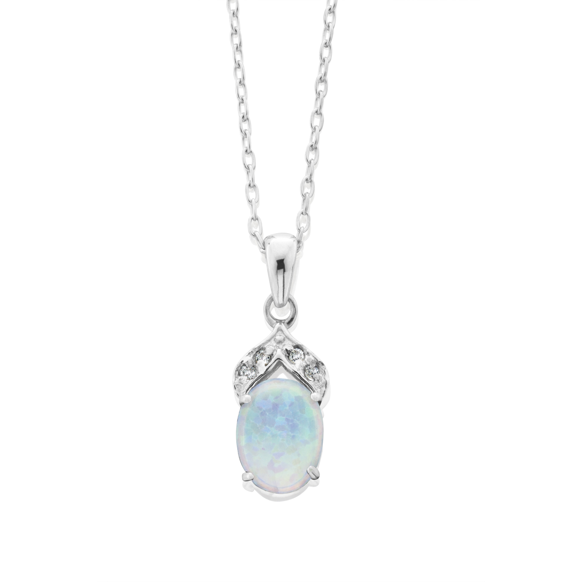 Sterling Silver Created Opal and White Topaz Pendant, Multicolored Sterling Silver Created Opal and White Topaz Pendant, Multicolored