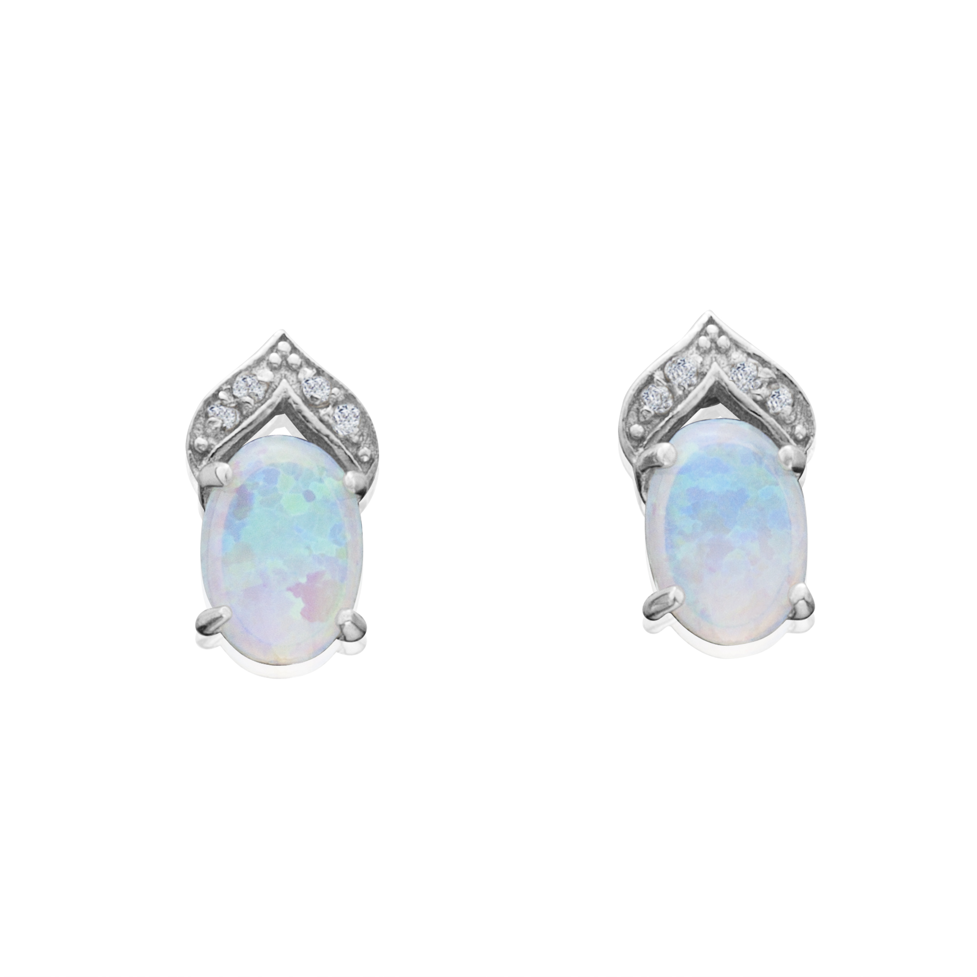 Sterling Silver Created Opal and White Topaz Earrings, Multicolored Sterling Silver Created Opal and White Topaz Earrings, Multicolored