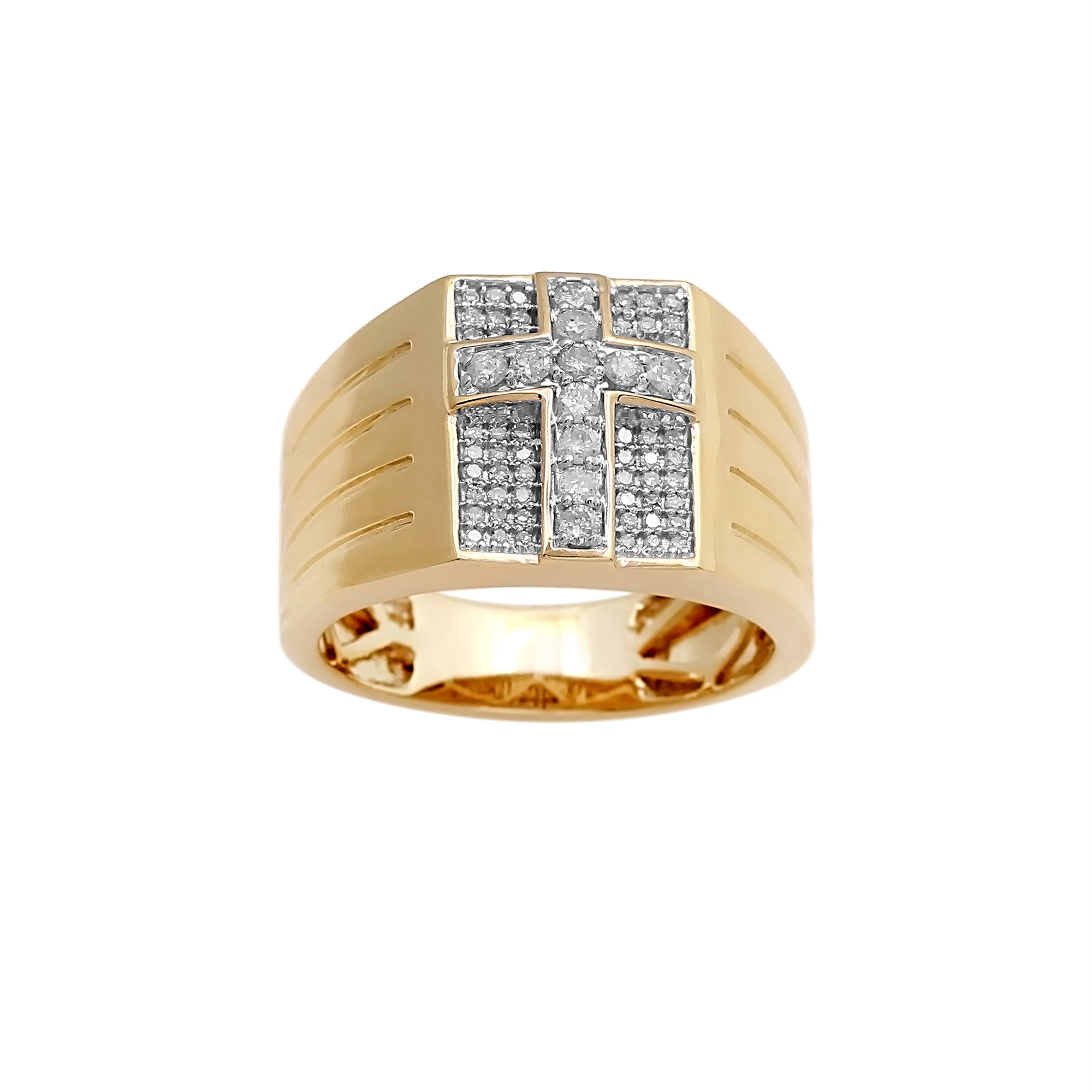 Gold Over Silver 1/10 CTTW Diamond men's Cross Ring- Size 10