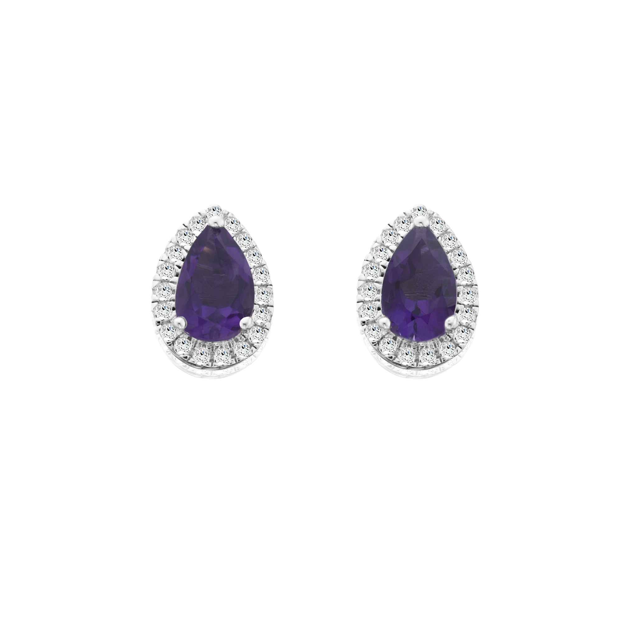 Sterling Silver Genuine Amethyst and White Topaz Earrings, Purple Sterling Silver Genuine Amethyst and White Topaz Earrings, Purple