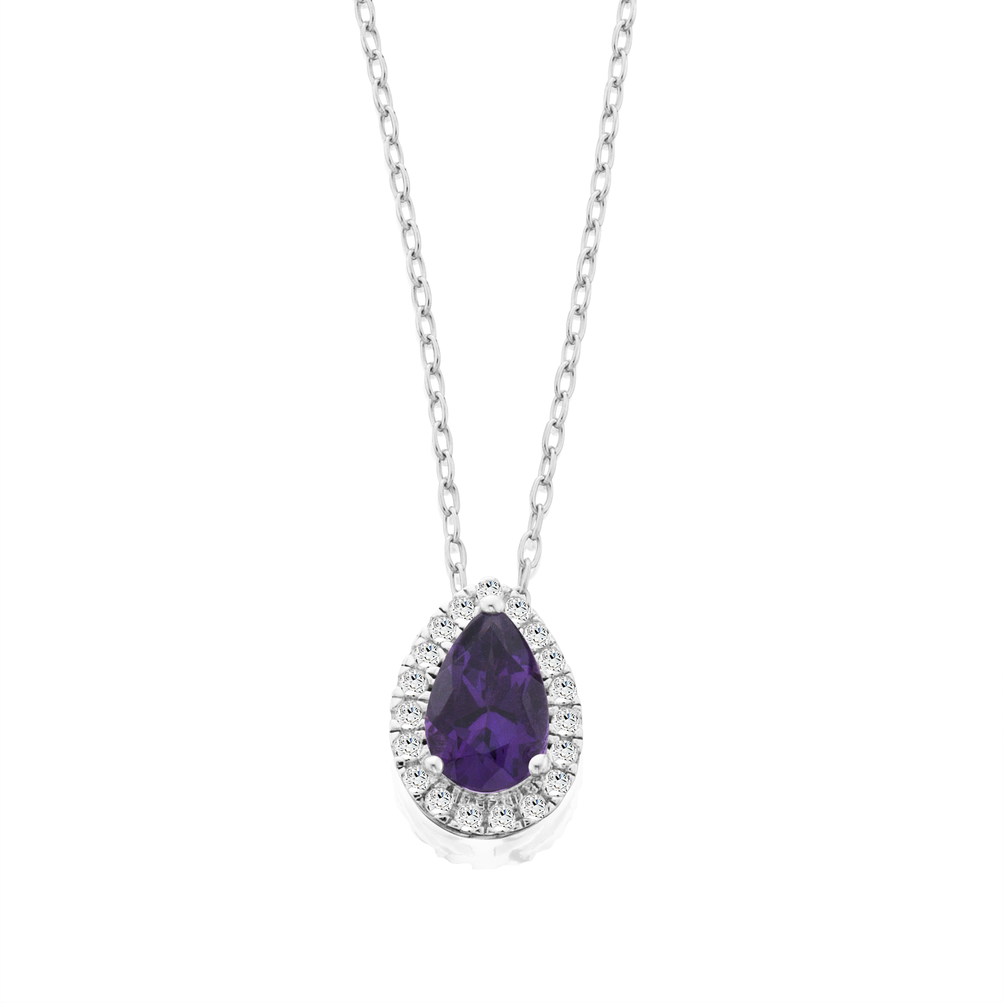Sterling Silver Genuine Amethyst and White Topaz Pendant, Purple Sterling Silver Genuine Amethyst and White Topaz Pendant, Purple