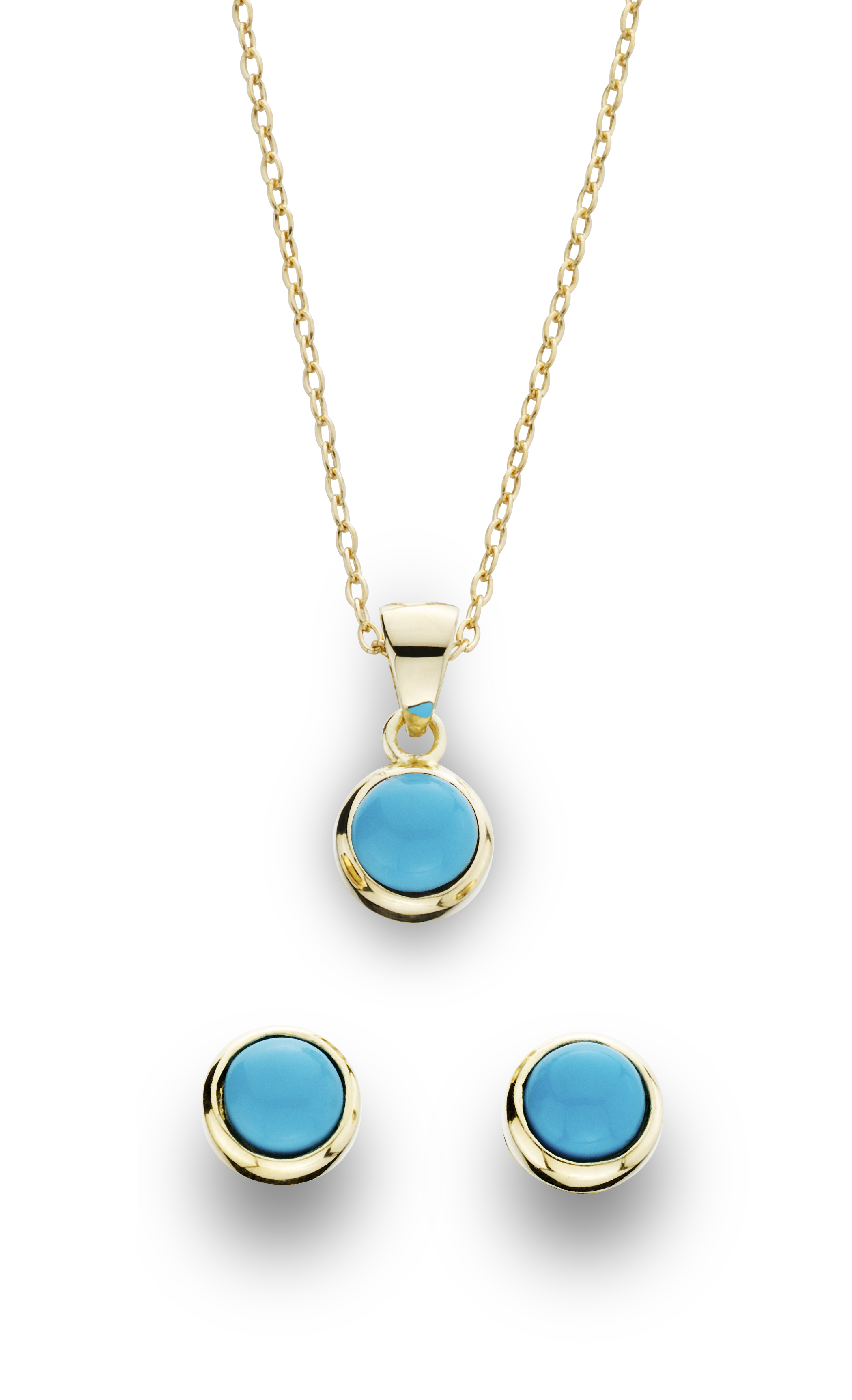 2 Piece Gold over Silver Turquoise Earring and Pendant Set, Blue 2 Piece Gold over Silver Turquoise Earring and Pendant Set, Blue