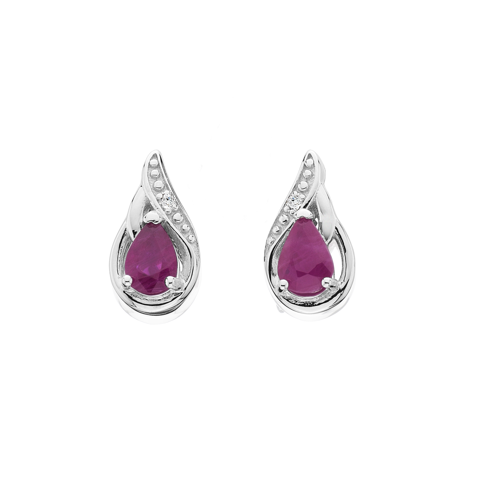 Genuine Ruby and White Sapphire Earrings Sterling Silver