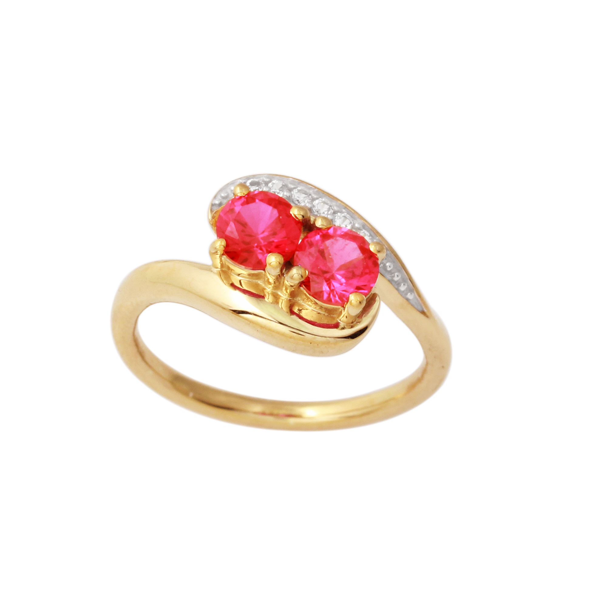 Gold Over Silver Two Stone Created Ruby Ring - Size 7 Only