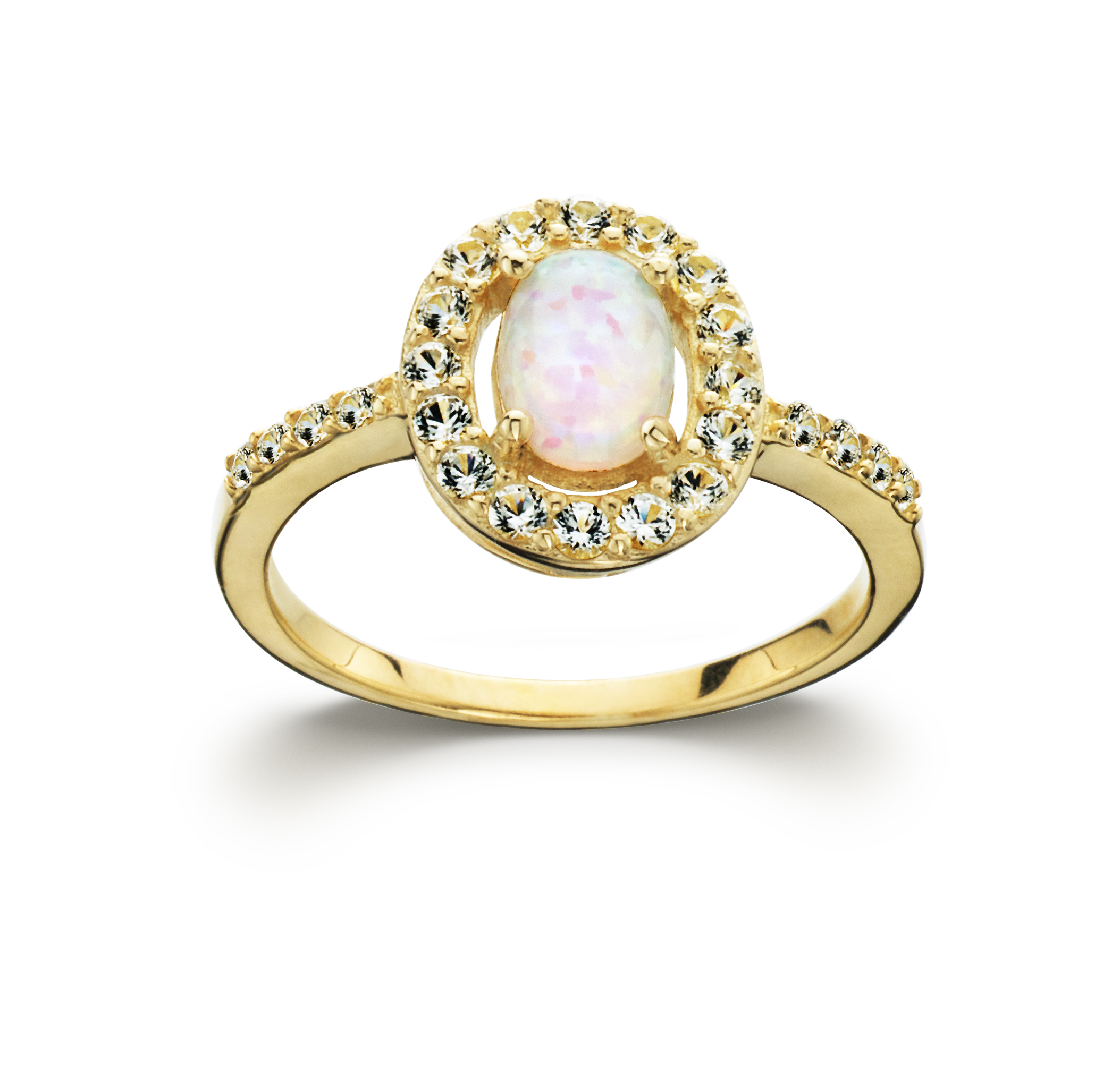 Gold over Silver Created Opal and Created White Sapphire Halo Ring