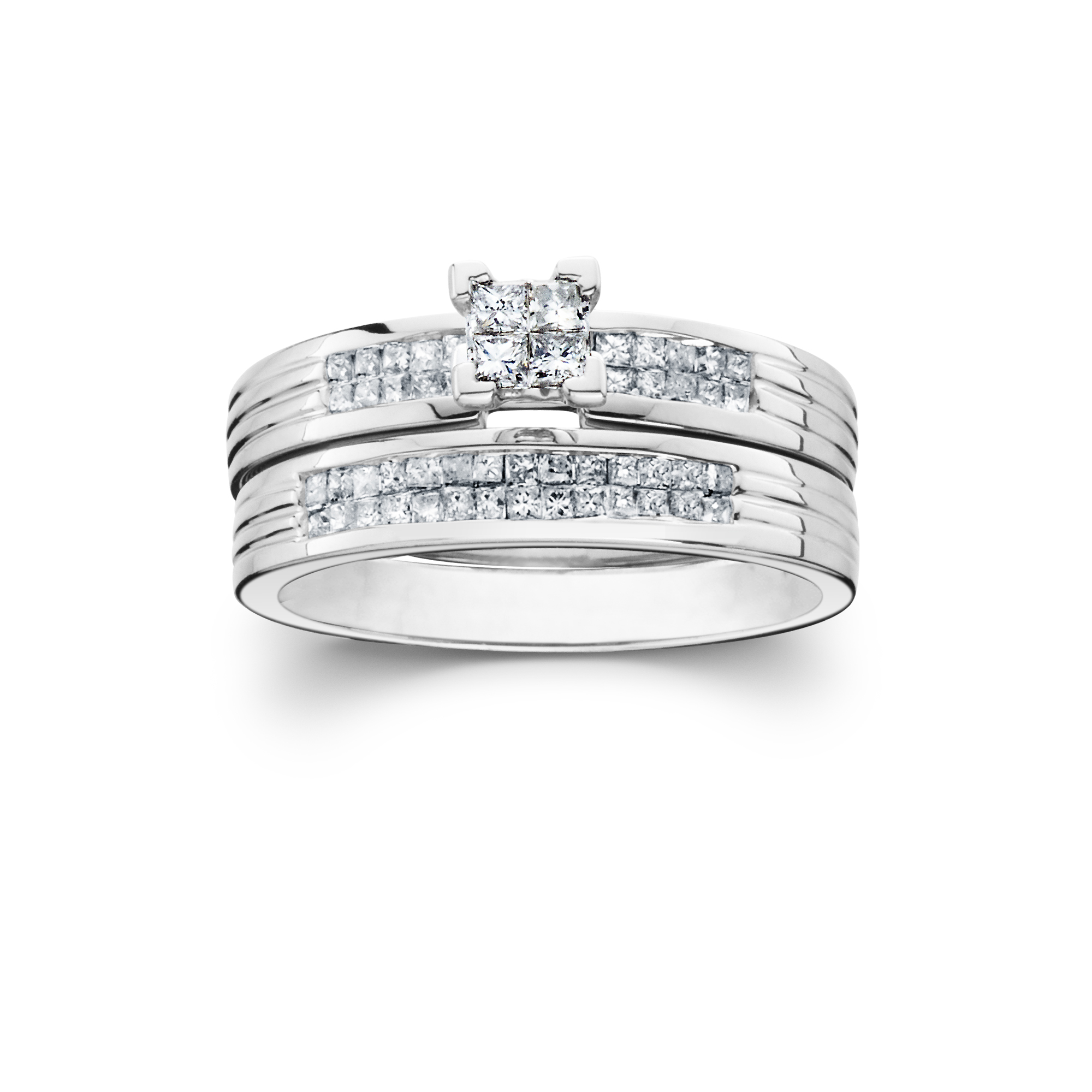 10KT White Gold Certified Genuine 1/2CTTW Diamond Quad Princess Cut Bridal Set