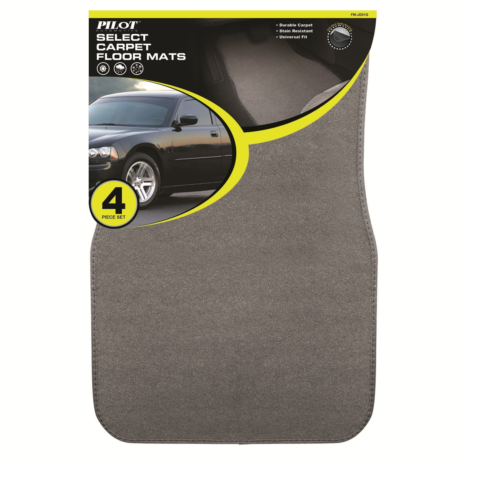 Pilot Automotive Grey 4pc Basic Carpeted Floor Mat Set