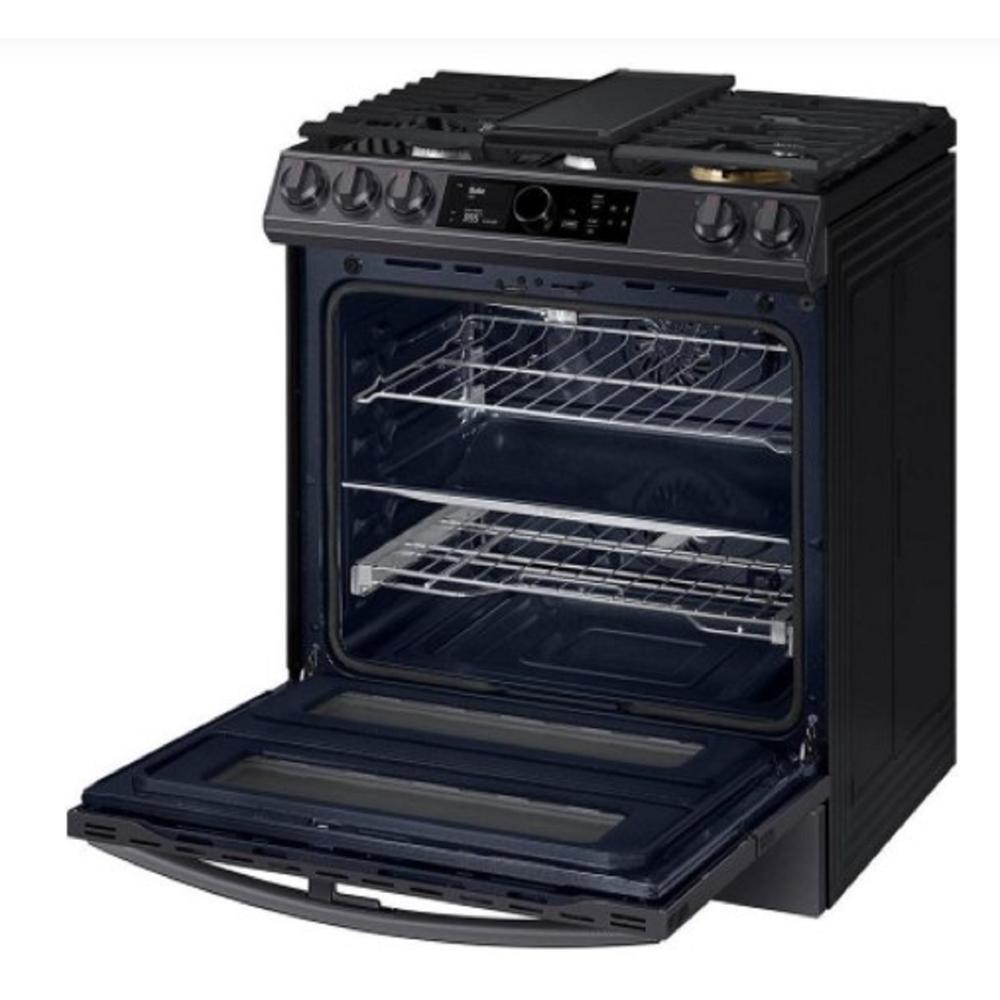Samsung NX60T8751SG/AA 30" 6.0 cu.ft. Black Stainless Steel Slide-In Gas Range with 5 Burners and Air Fryer