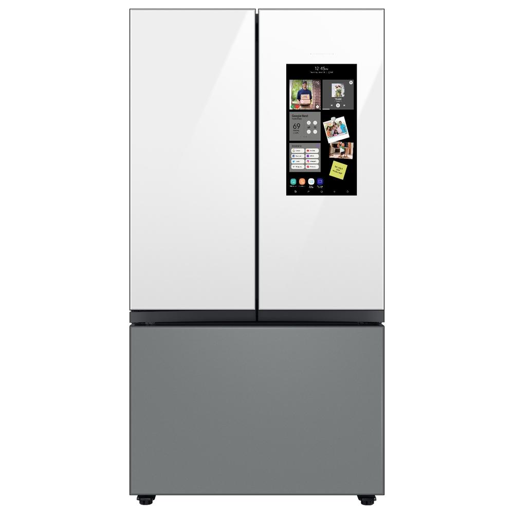 Samsung RF30BB69006MAA Bespoke 3-Door French Door Refrigerator (30 cu. ft) w/Family Hub™ Panel in White Glass & Matte Gray, Standard Depth