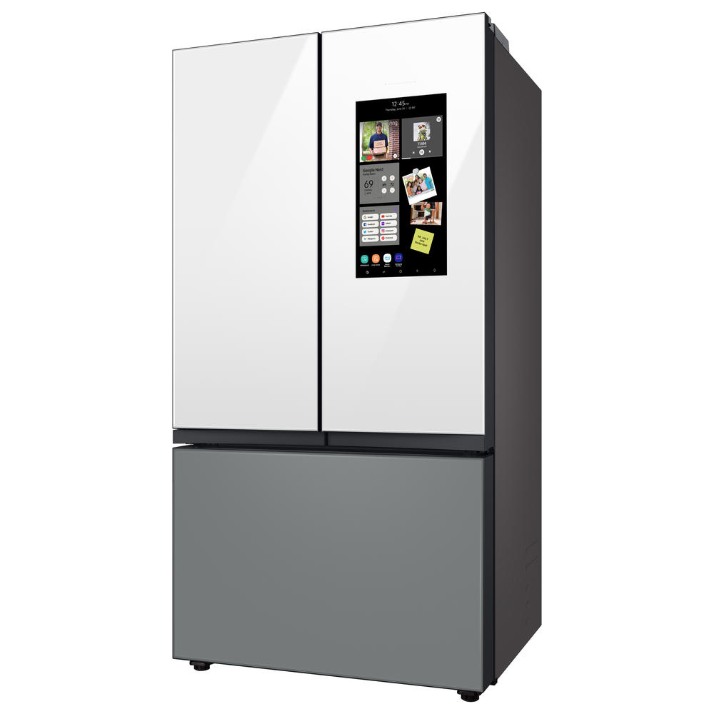 Samsung RF24BB69006MAA Bespoke 3-Door French Door Refrigerator (24 cu. ft.) w/Family Hub&#8482; Panel in White Glass & Matte Gray, Counter Depth
