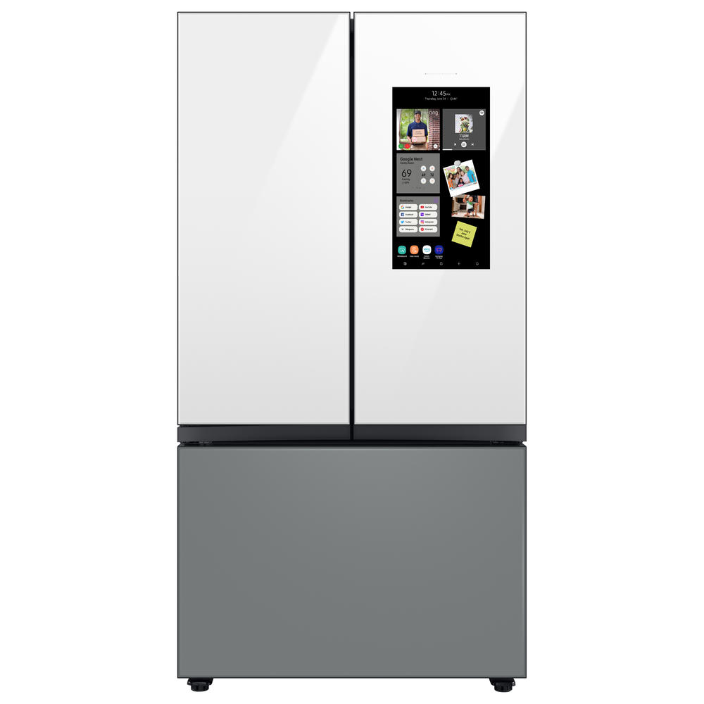 Samsung RF24BB69006MAA Bespoke 3-Door French Door Refrigerator (24 cu. ft.) w/Family Hub&#8482; Panel in White Glass & Matte Gray, Counter Depth
