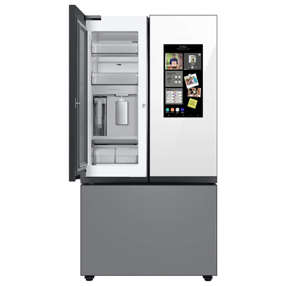 Samsung RF30BB69006MAA Bespoke 3-Door French Door Refrigerator (30 cu. ft) w/Family Hub&#8482; Panel in White Glass & Matte Gray, Standard Depth