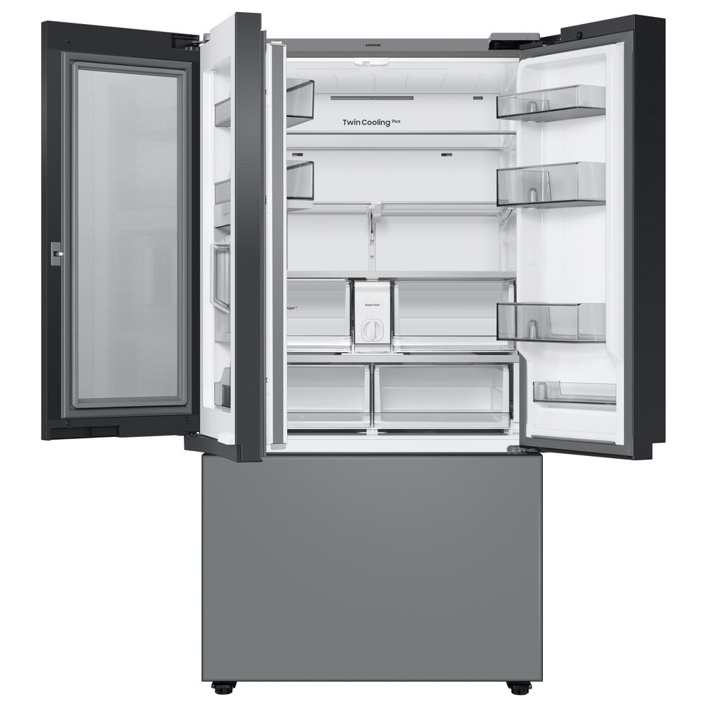 Samsung RF30BB69006MAA Bespoke 3-Door French Door Refrigerator (30 cu. ft) w/Family Hub&#8482; Panel in White Glass & Matte Gray, Standard Depth