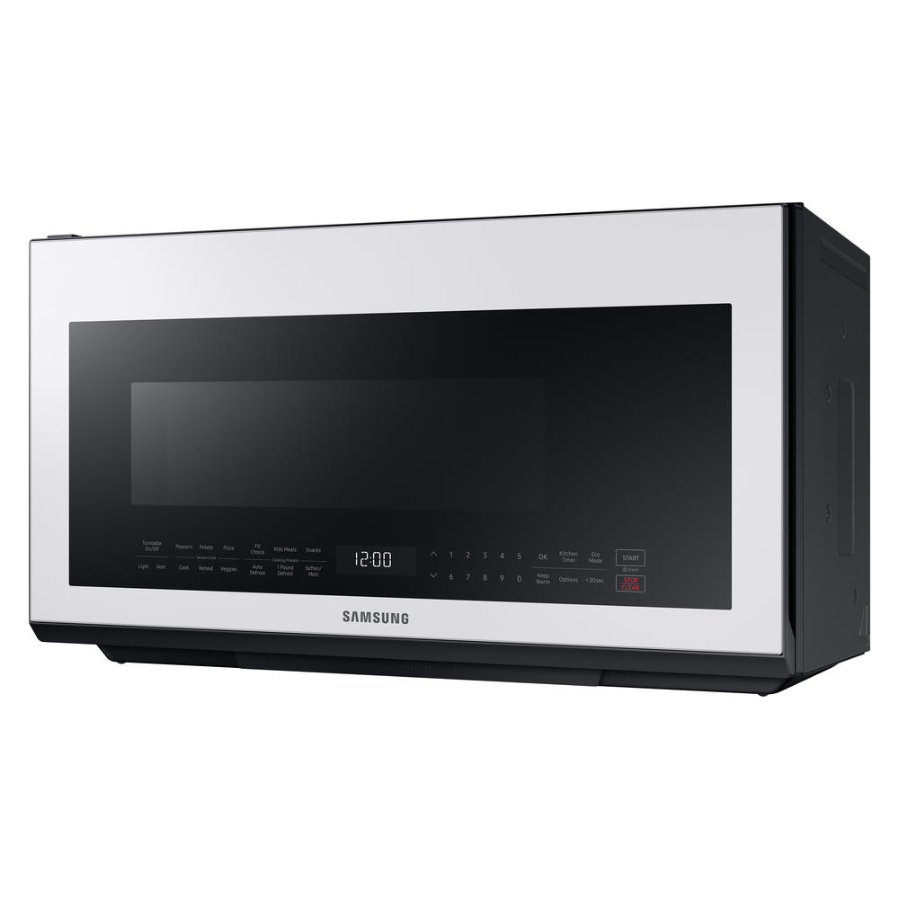 Samsung ME21B706B12/AA Bespoke Over-the-Range Microwave 2.1 cu. ft. with Sensor Cooking in White Glass