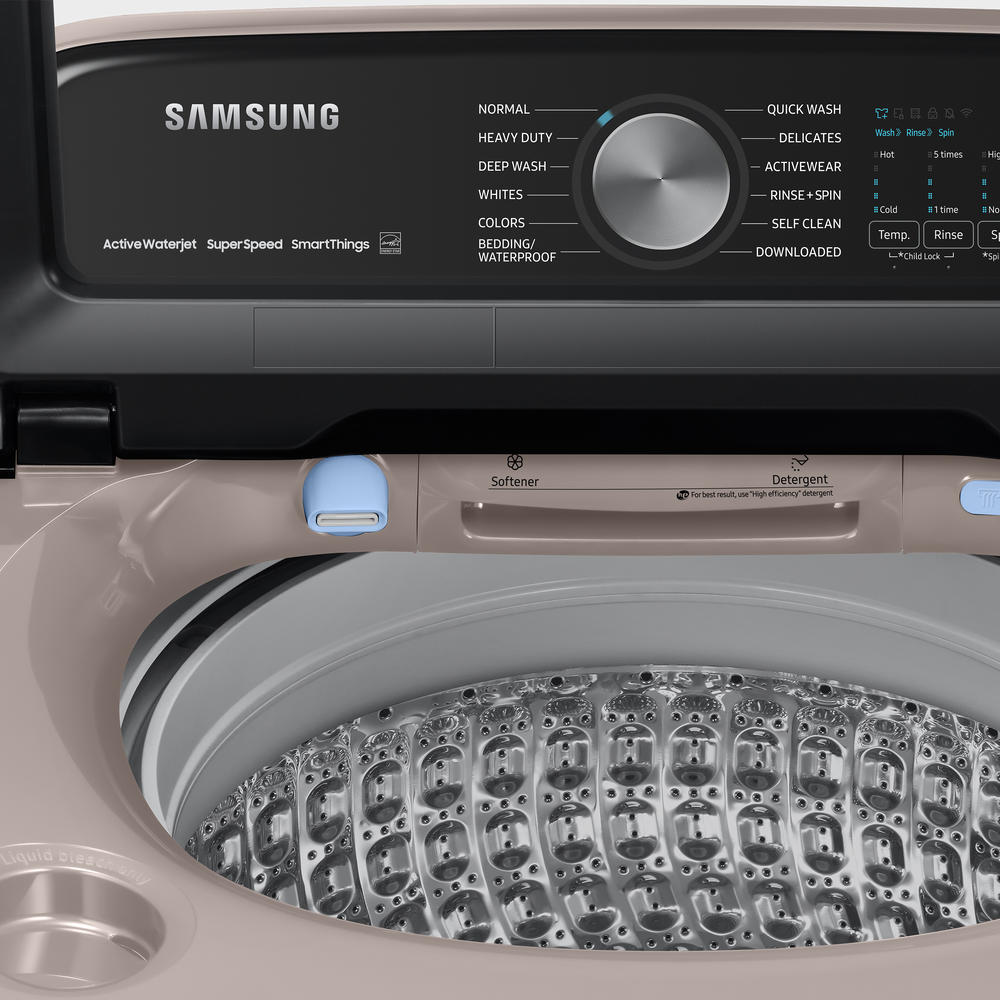 Samsung WA51A5505AC/US 5.1 cu. ft. Smart Top Load Washer with ActiveWave Agitator and Super Speed Wash in Champagne