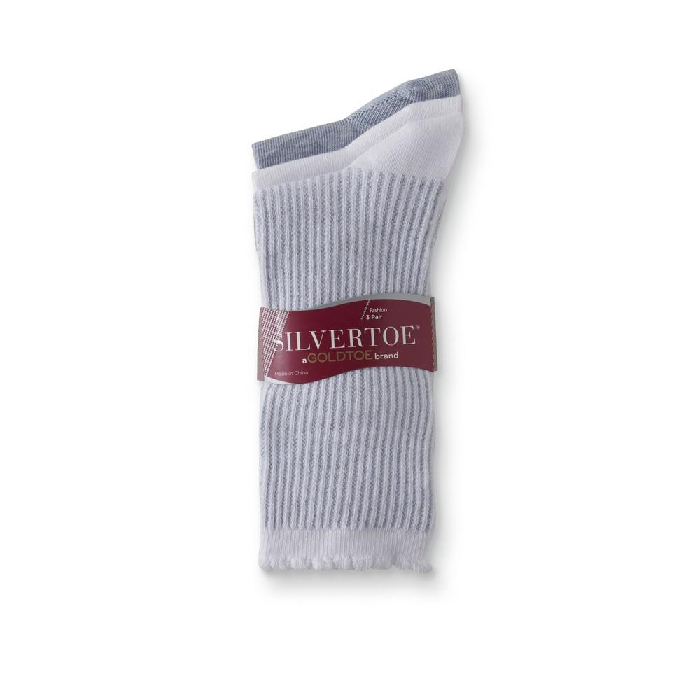Silvertoe Women's 3-Pairs Crew Socks - Striped & Solid