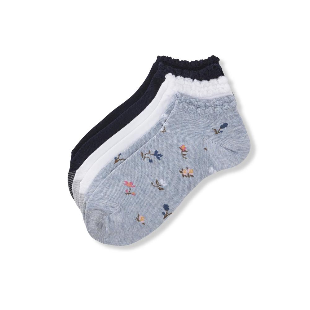 Silvertoe Women's 3-Pairs Scalloped Ankle Socks - Floral