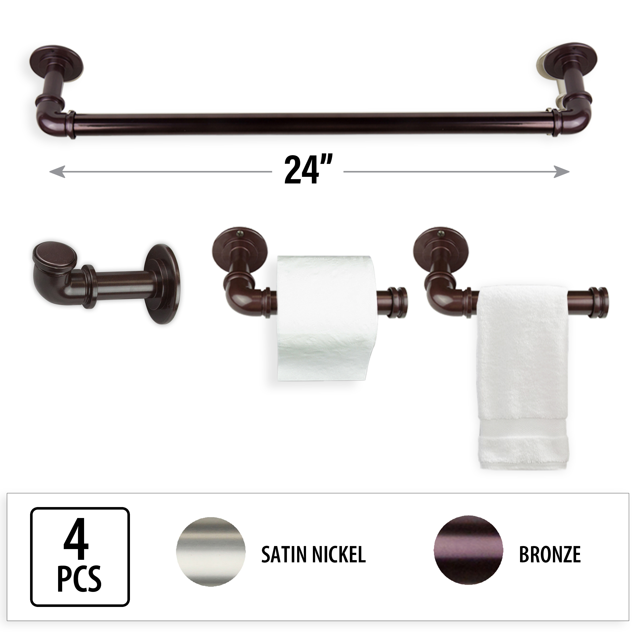 Cambridge & Co. Industrial Pipe Design 4-Piece Bathroom Accessories Set - Bronze Cambridge & Co. Industrial Pipe Design 4-Piece Bathroom Accessories Set - Bronze