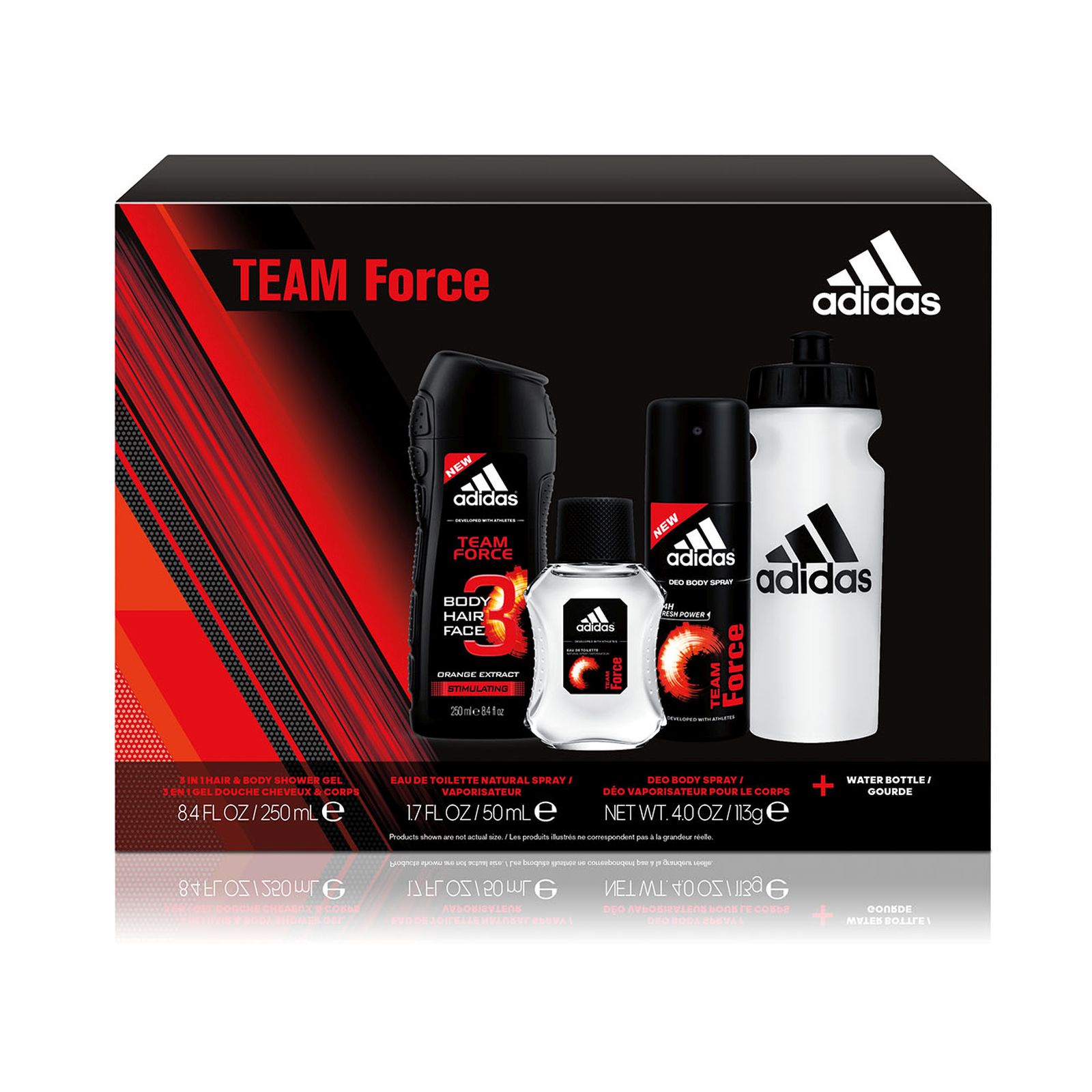 Adidas Team Force Gift Set - 8.4 oz Body Wash, 1.7 oz Eau De Toilette, 4.0 Body Spray & Water Bottle
