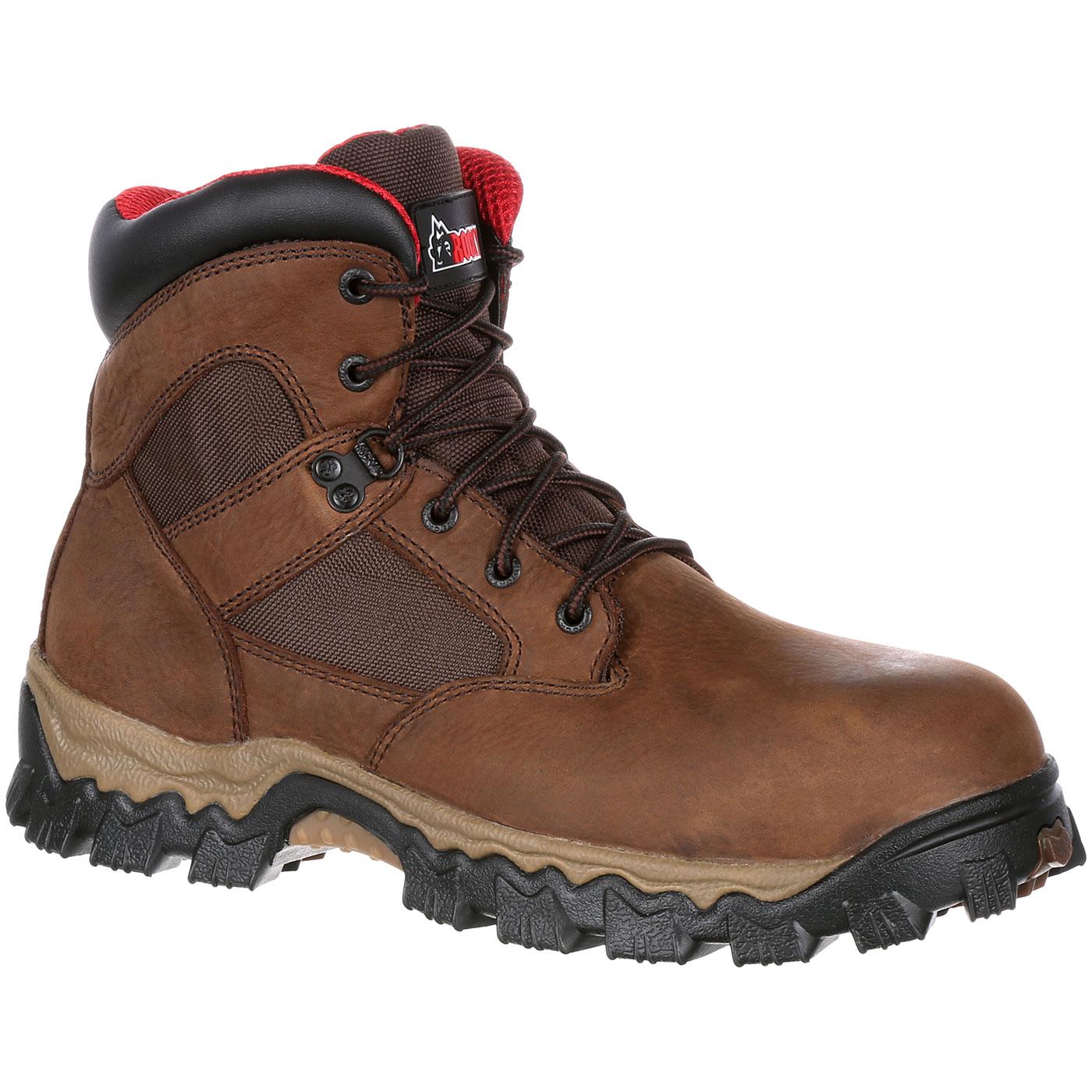 Rocky Men&#8217;s Leather 6" Composite Toe Alpha Force Work Boot Wide Width Available - Brown