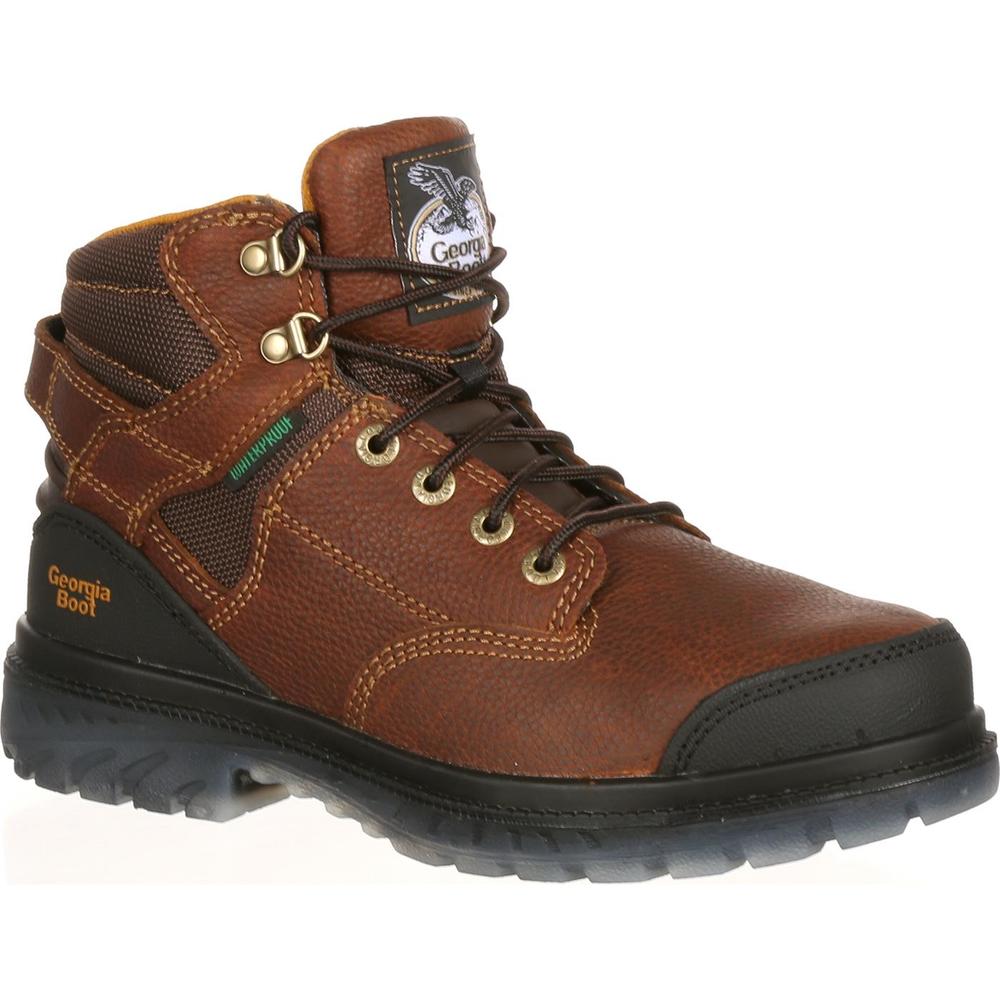 Georgia Boot Men&#8217;s Leather 6" Steel Toe Waterproof Work Boot Wide Width Available - Brown