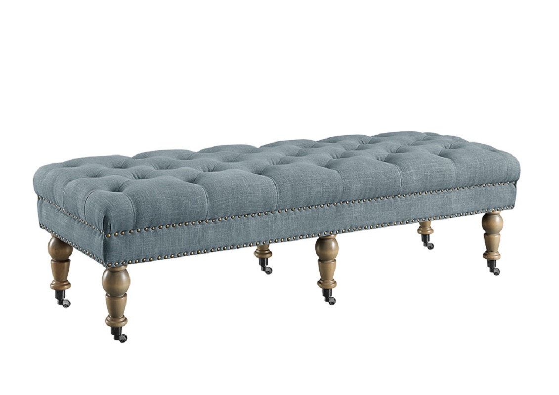 Linon Isabelle Washed Blue Linen 62" Bench