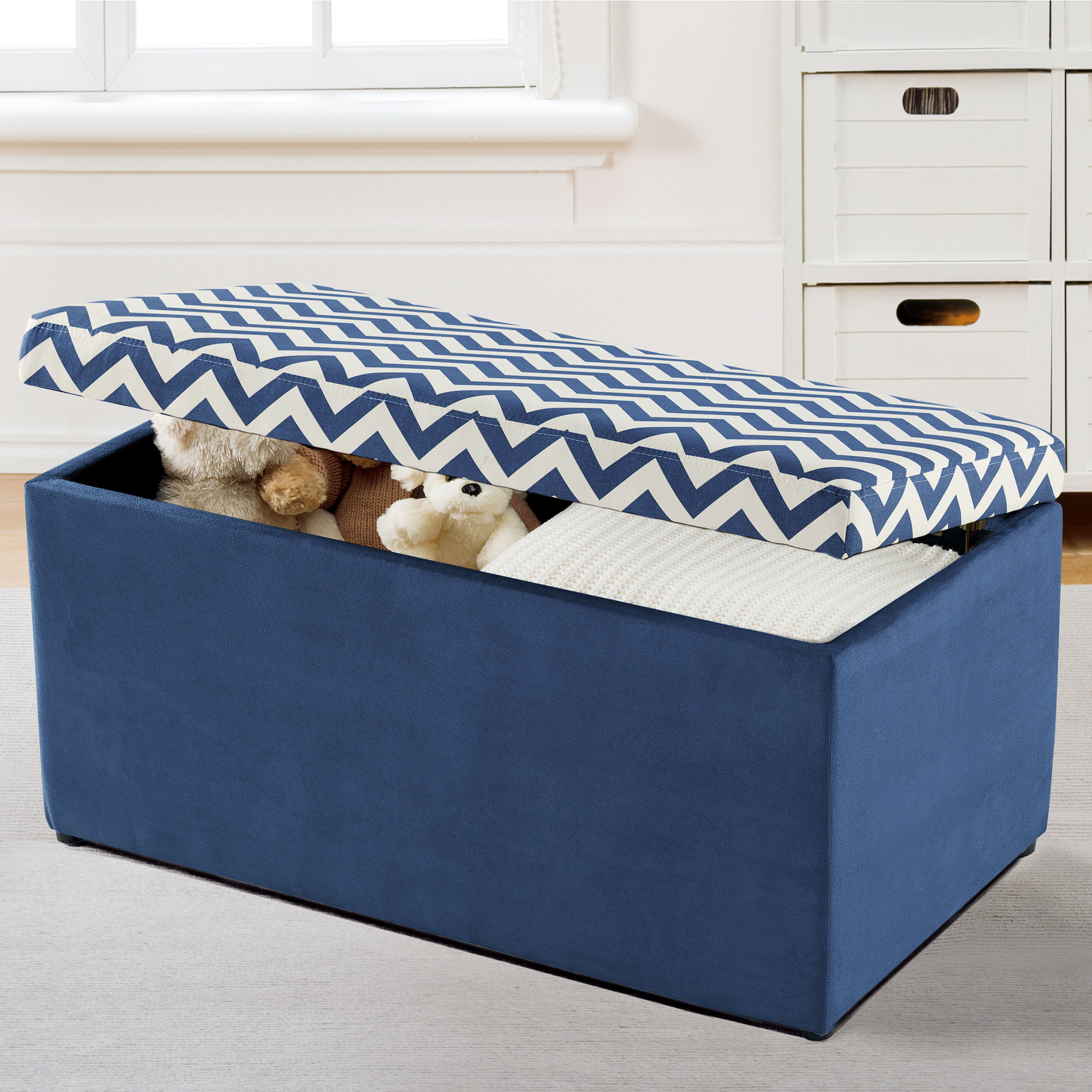 Linon Emily Navy Chevron Toy Chest, Blue Linon Emily Navy Chevron Toy Chest, Blue
