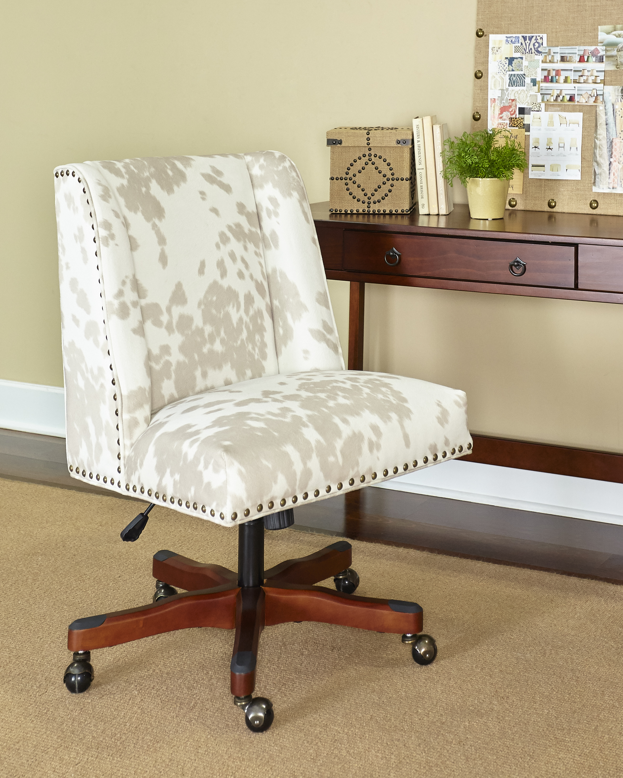 Linon Dobby Linen Cow Print Office Chair, Beige & Tan Linon Dobby Linen Cow Print Office Chair, Beige & Tan