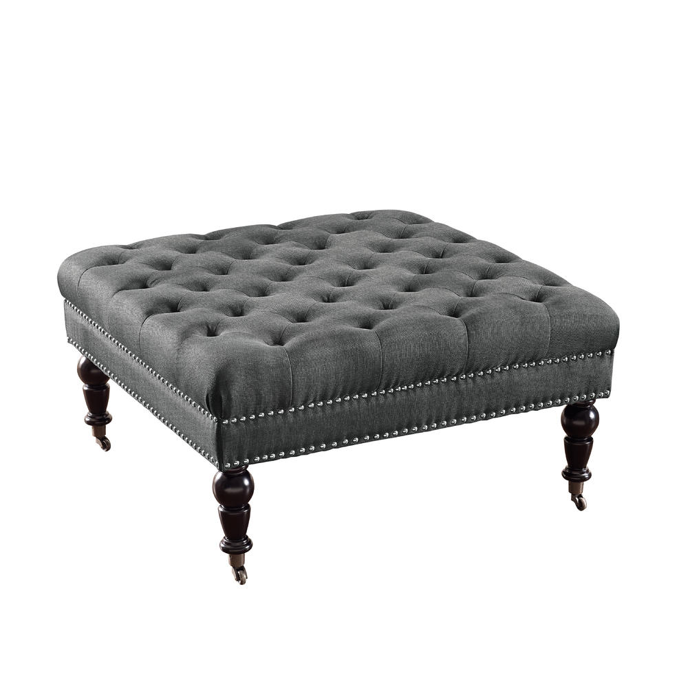 Linon Isabelle Charcoal Square Tufted Ottoman