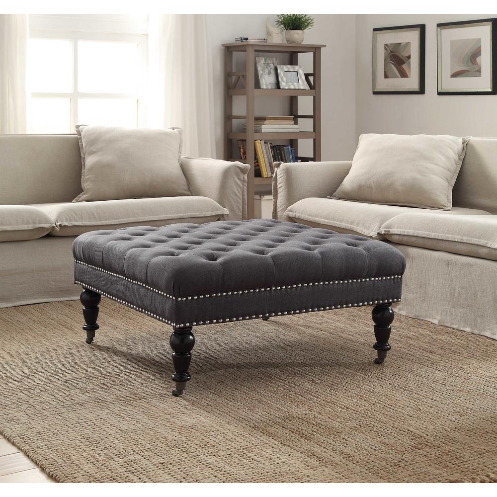 Linon Isabelle Charcoal Square Tufted Ottoman