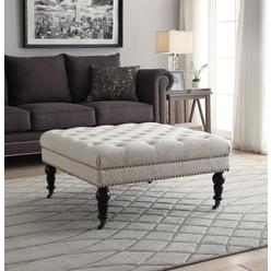 Linon Isabelle Natural Square Tufted Ottoman - White