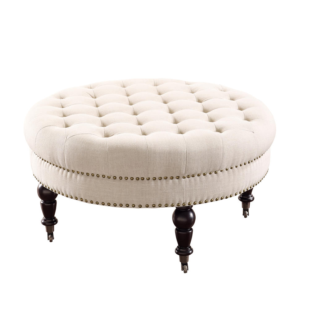 Linon Isabelle Natural Round Tufted Ottoman