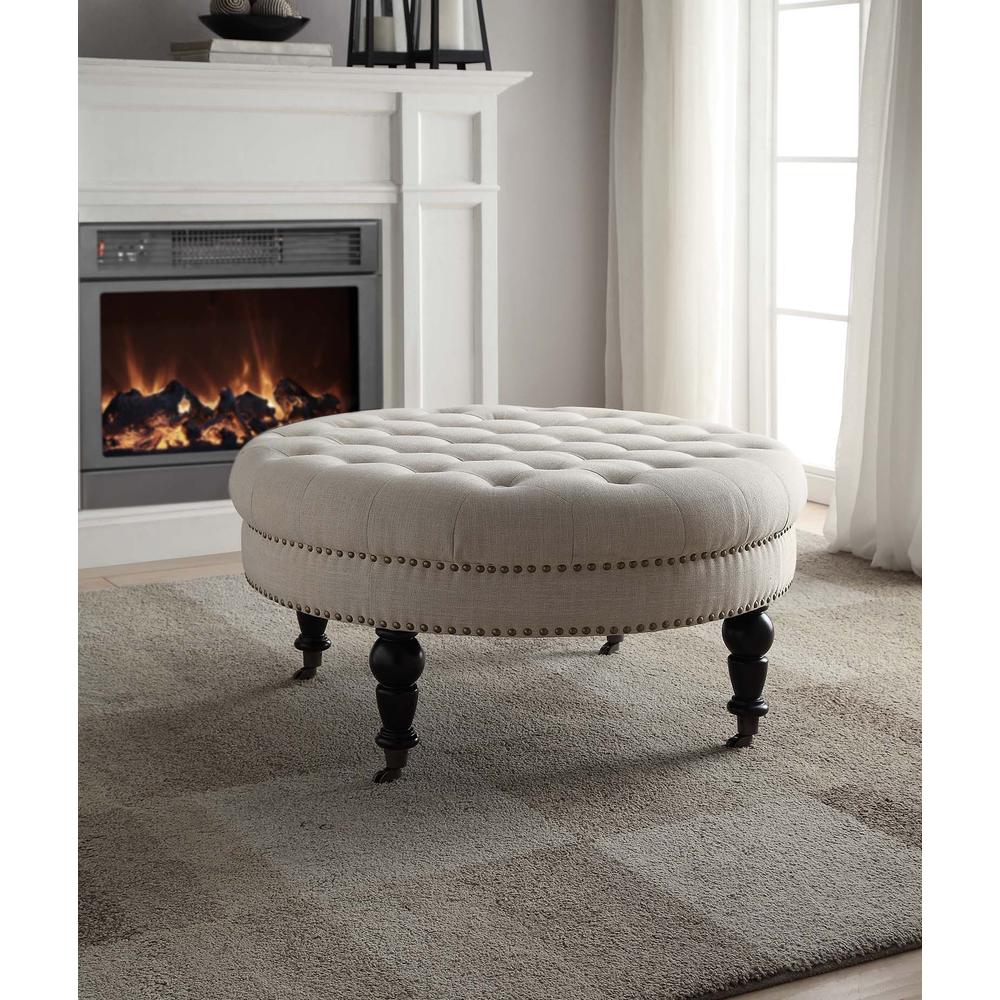 Linon Isabelle Natural Round Tufted Ottoman