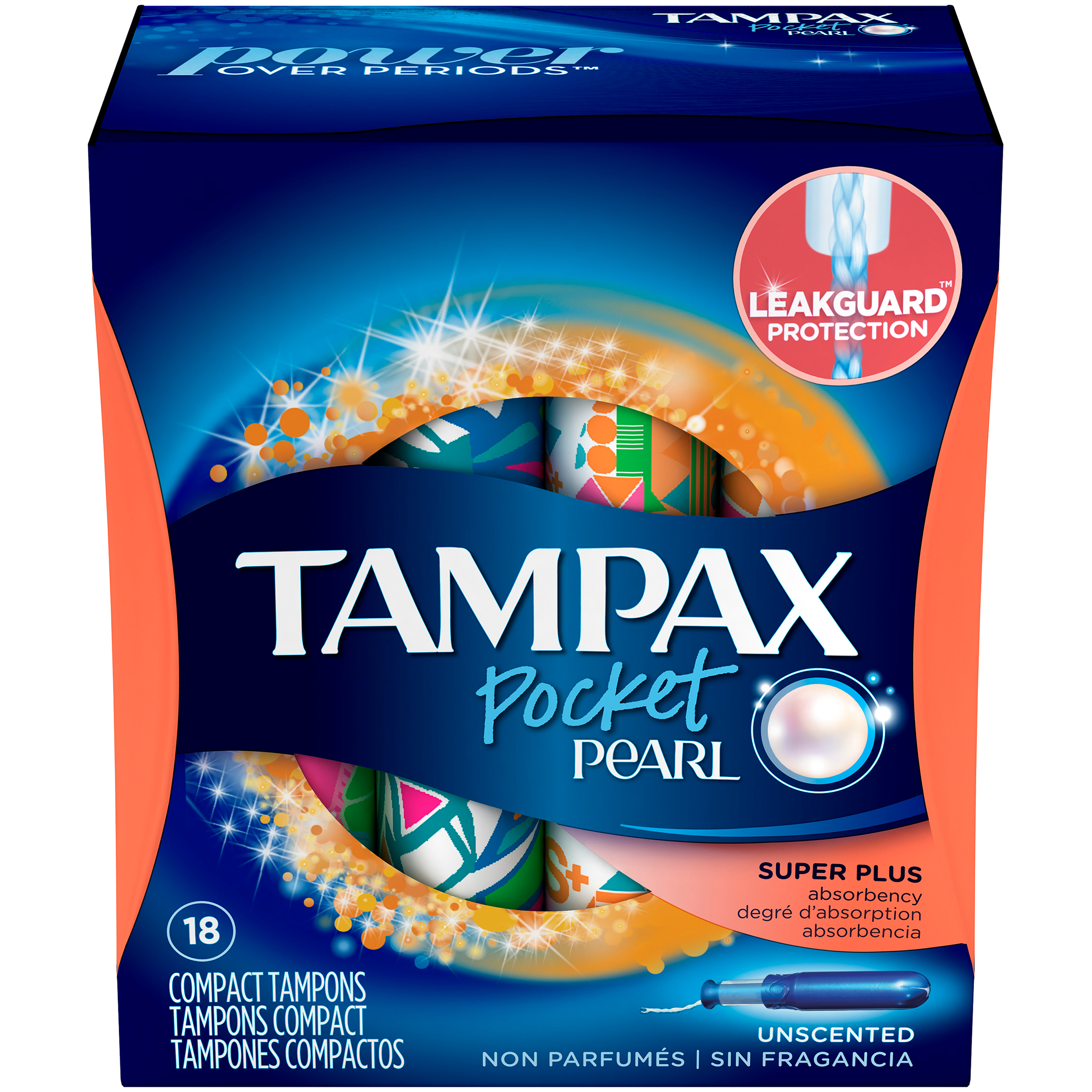 Tampax  Pocket Pearl Super Plus Plastic Tampons, Unscented, 18 Ct