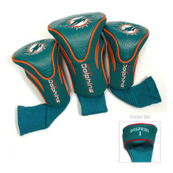 Team Golf NFL Miami Dolphins Contour Golf Club Headcovers (3 Count), Numbered 1, 3, & X, Fits Oversized Drivers, Utility,