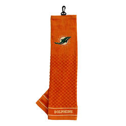 Team Golf NFL Miami Dolphins Embroidered Golf Towel, Checkered Scrubber Design, Embroidered Logo