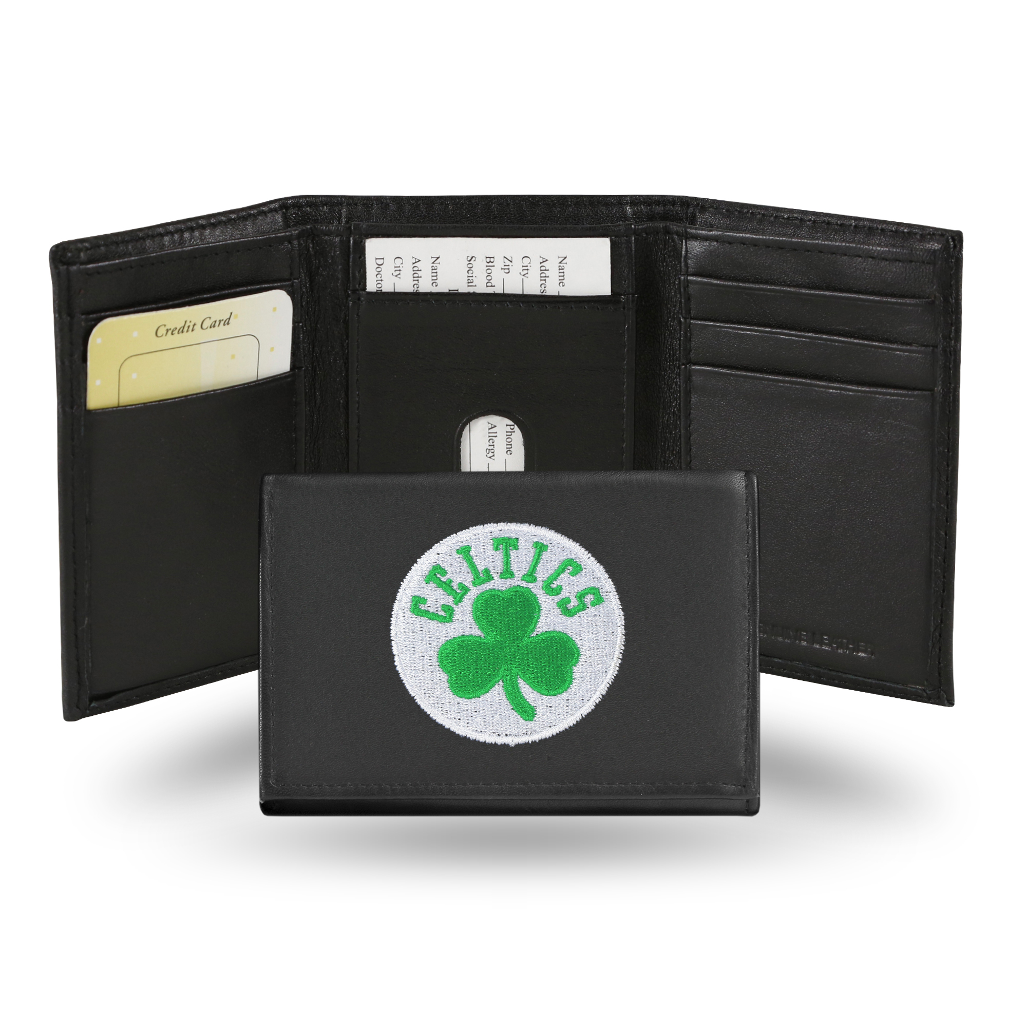 Rico Boston Celtics Men's Black Leather Tri-fold Wallet