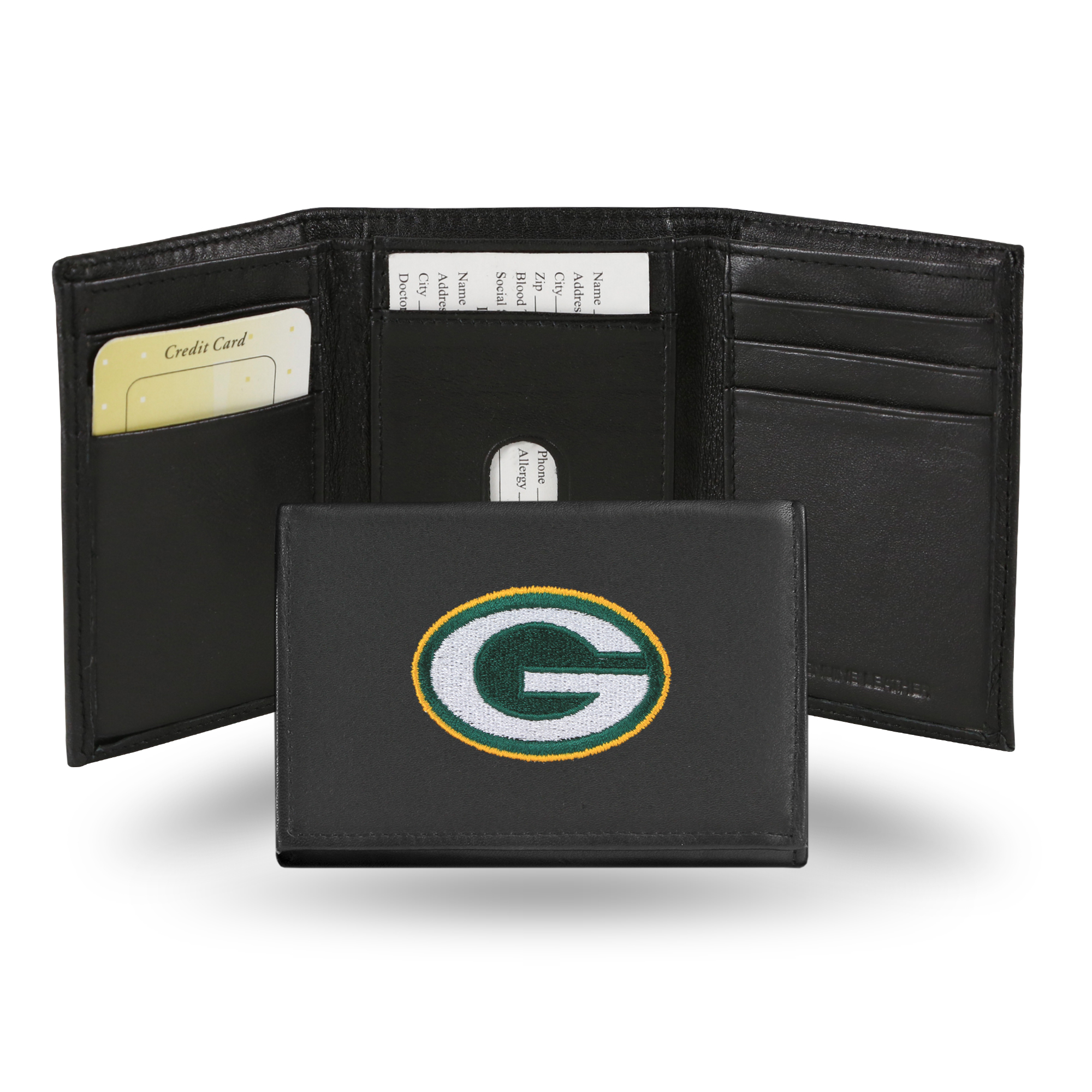 Rico Green Bay Packers Men's Black Leather Tri-fold Wallet